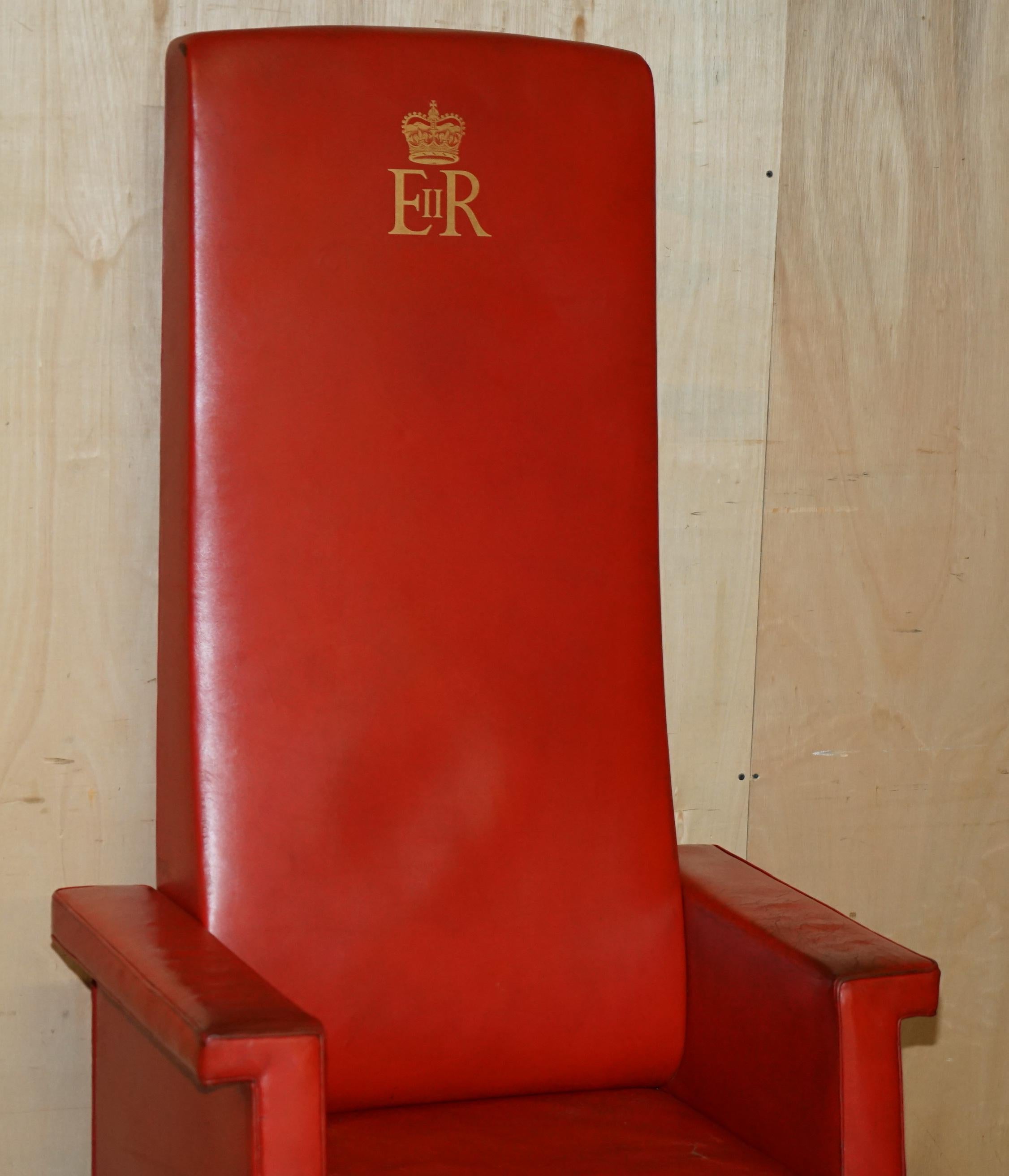Mid-Century Modern HUGE 1968 QUEEN ELIZABETH II HIGH BACK SESSIONS HOUSE JUDGES LEATHER ARMCHAiR