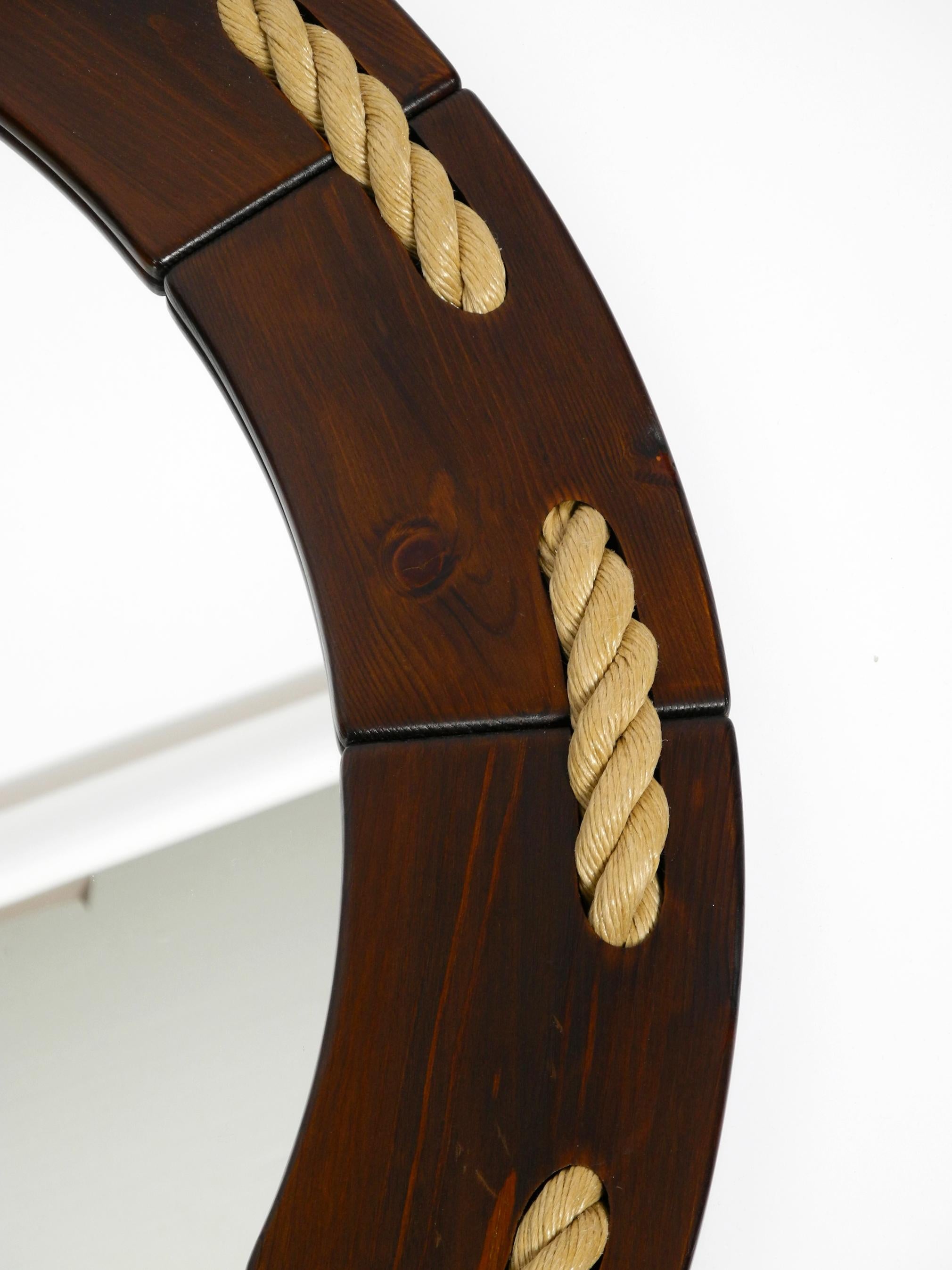 Huge 1970s Maritime Round Pine Wood Wall Mirror from Denmark For Sale 6