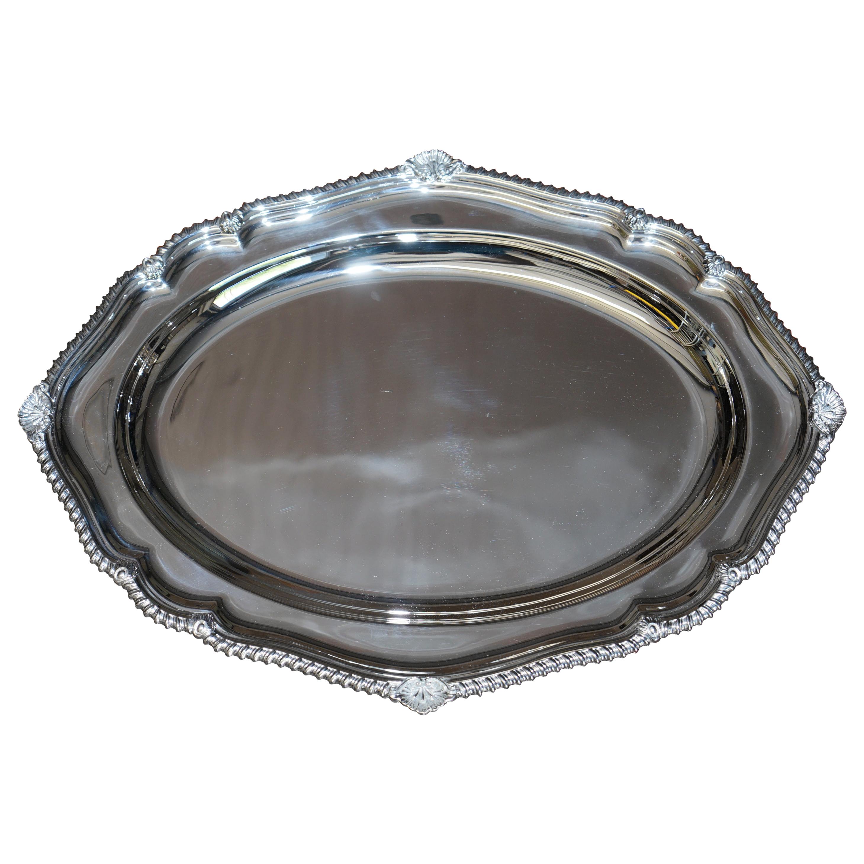 Huge 1971 Fully Restored Thick 2.3kgs Asprey London Sterling Silver Platter Tray For Sale
