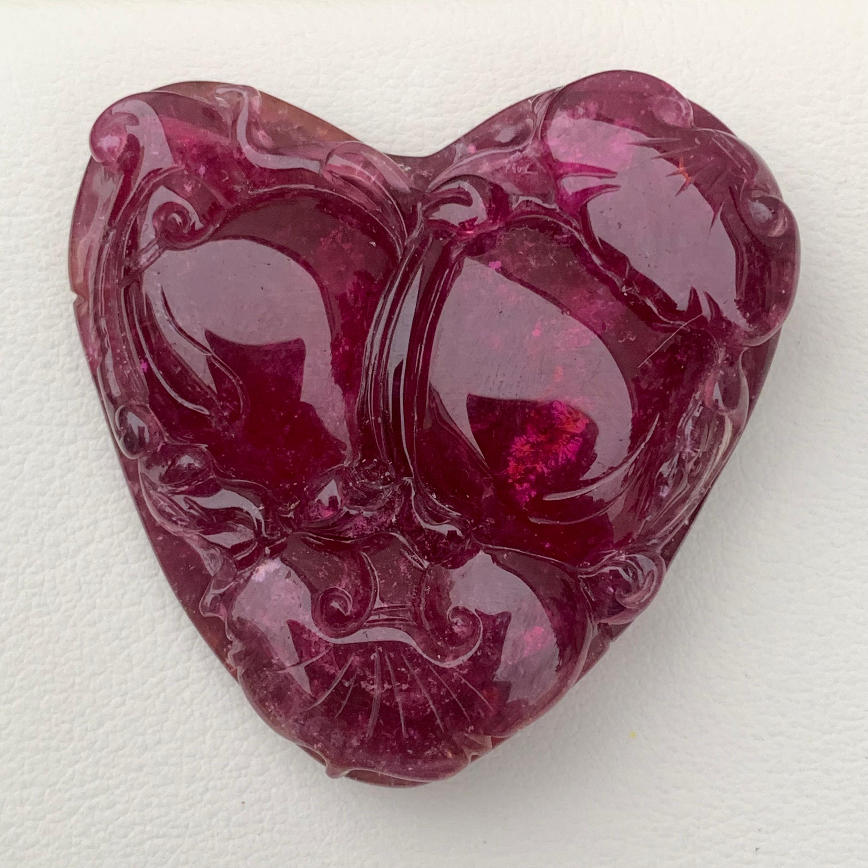 Heart Cut Huge 197.45 Carat Natural Rubellite Tourmaline Carving Gemstone from Africa For Sale