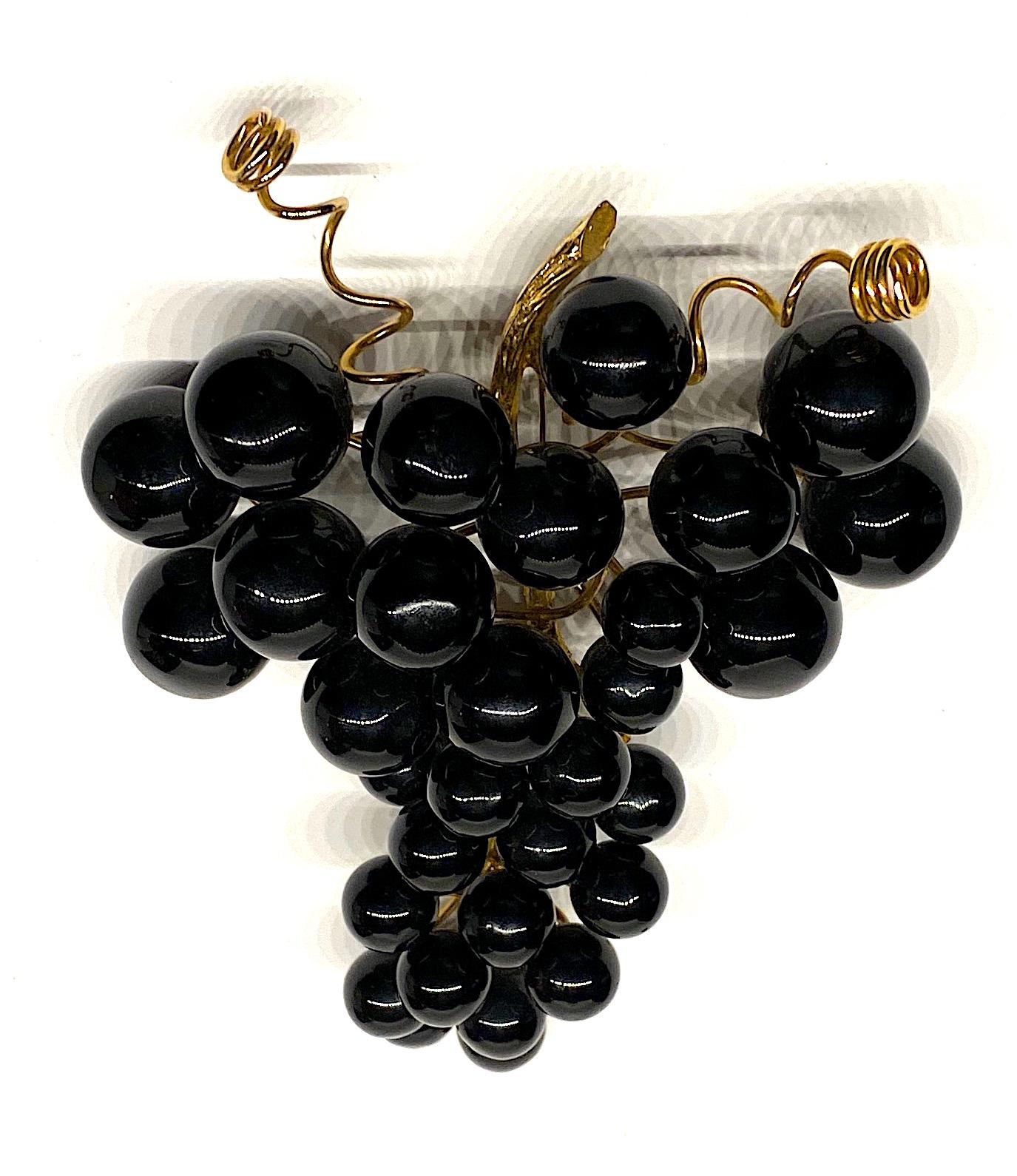 Huge 1980s Black Grape Bunch Brooch 1