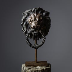 Huge 19th Century Bronze Lion Mask Chateau Door Knocker