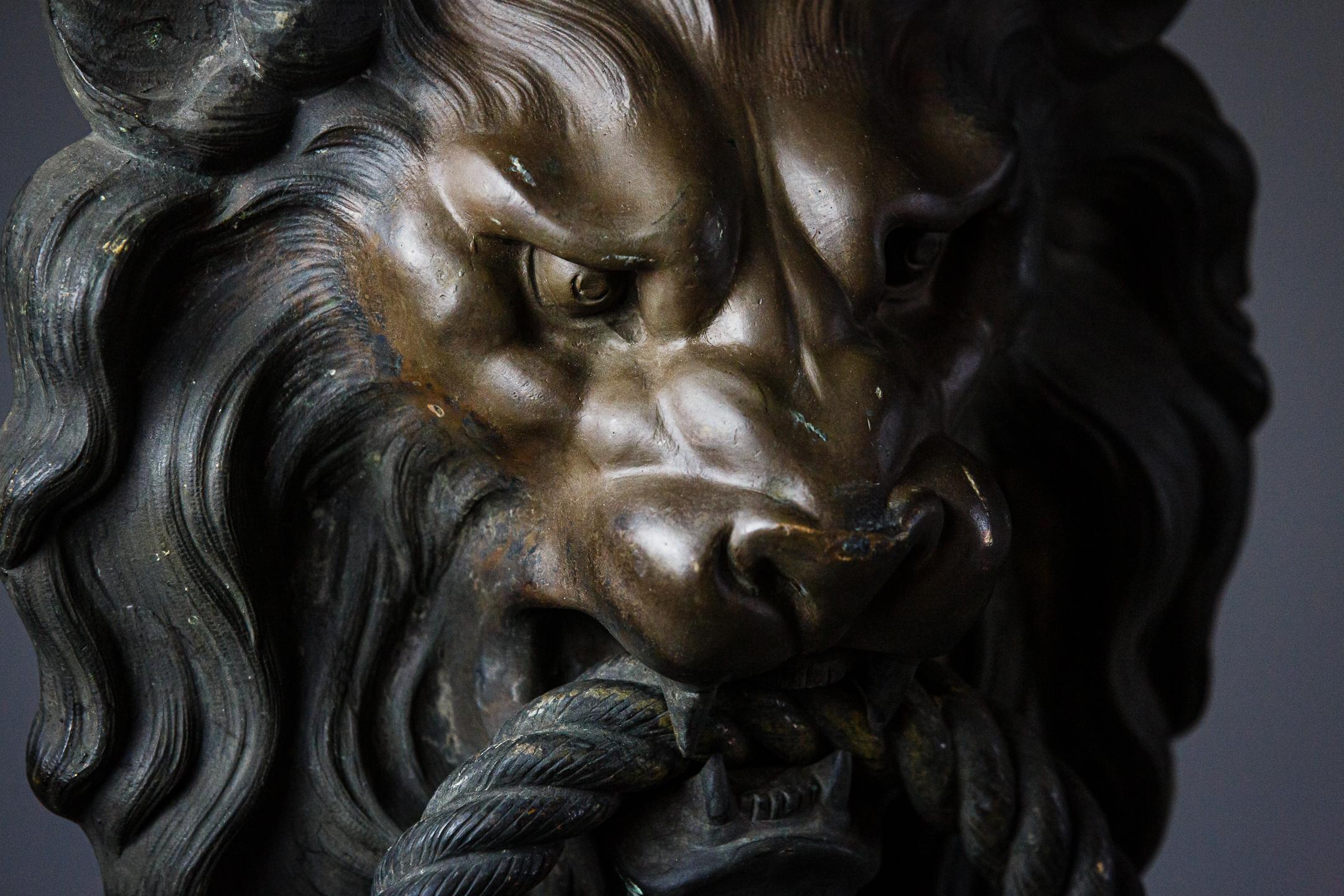 Huge 19th Century Bronze Lion Mask Chateau Door Knocker 1