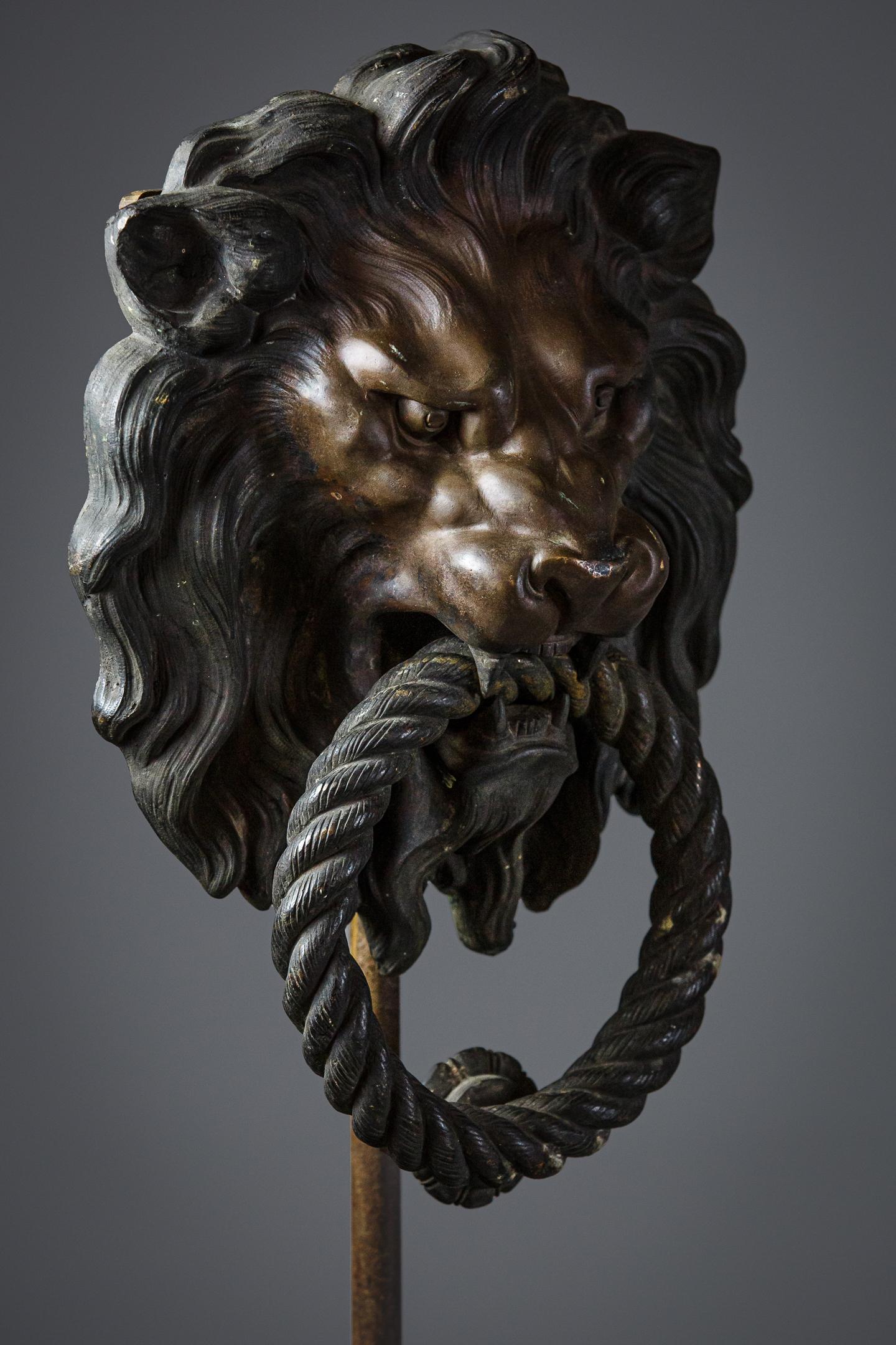 Huge 19th Century Bronze Lion Mask Chateau Door Knocker 2