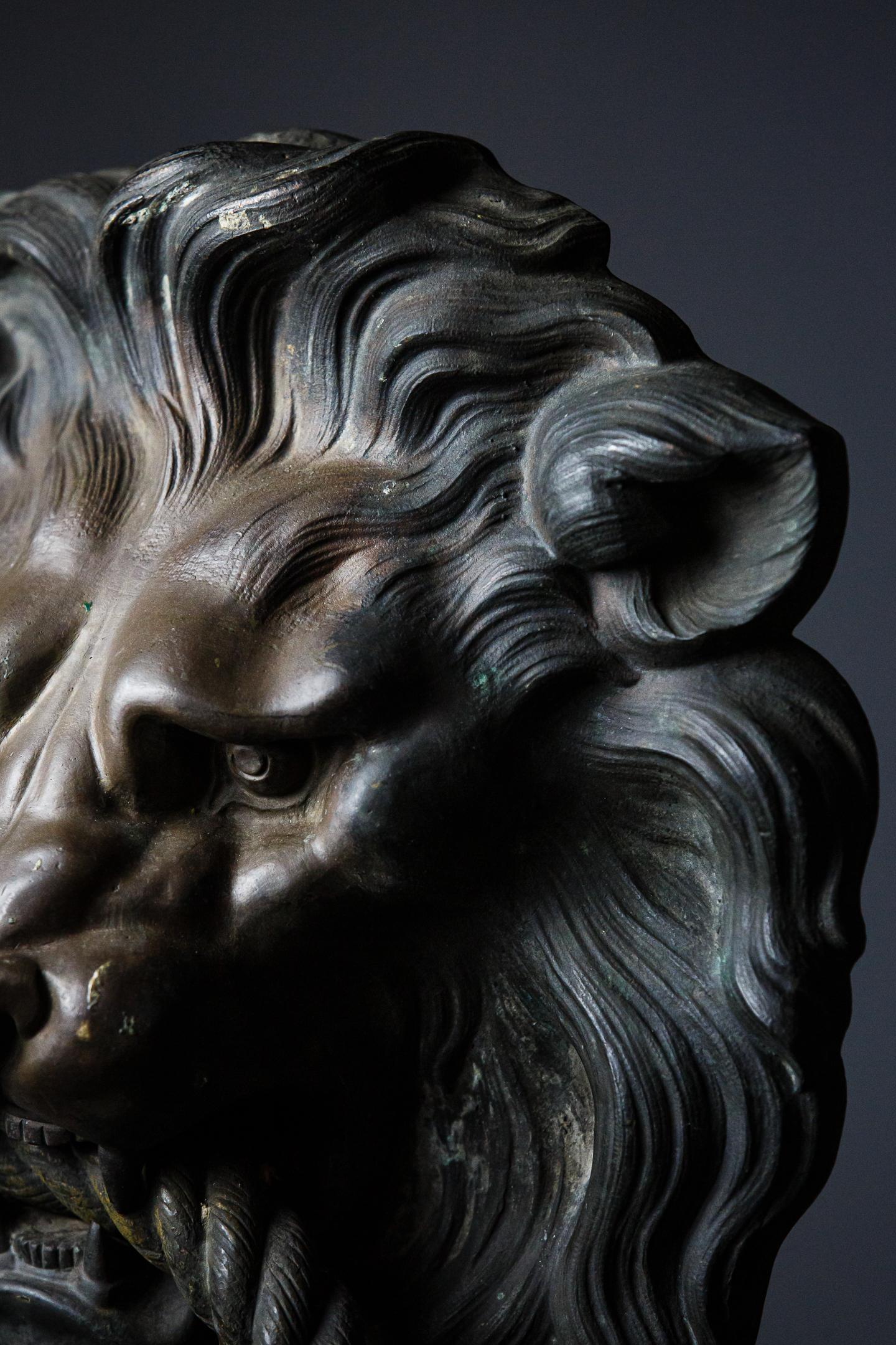 Huge 19th Century Bronze Lion Mask Chateau Door Knocker 5