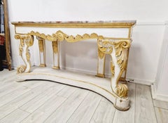 Énorme table console française du 19e siècle avec plateau en marbre