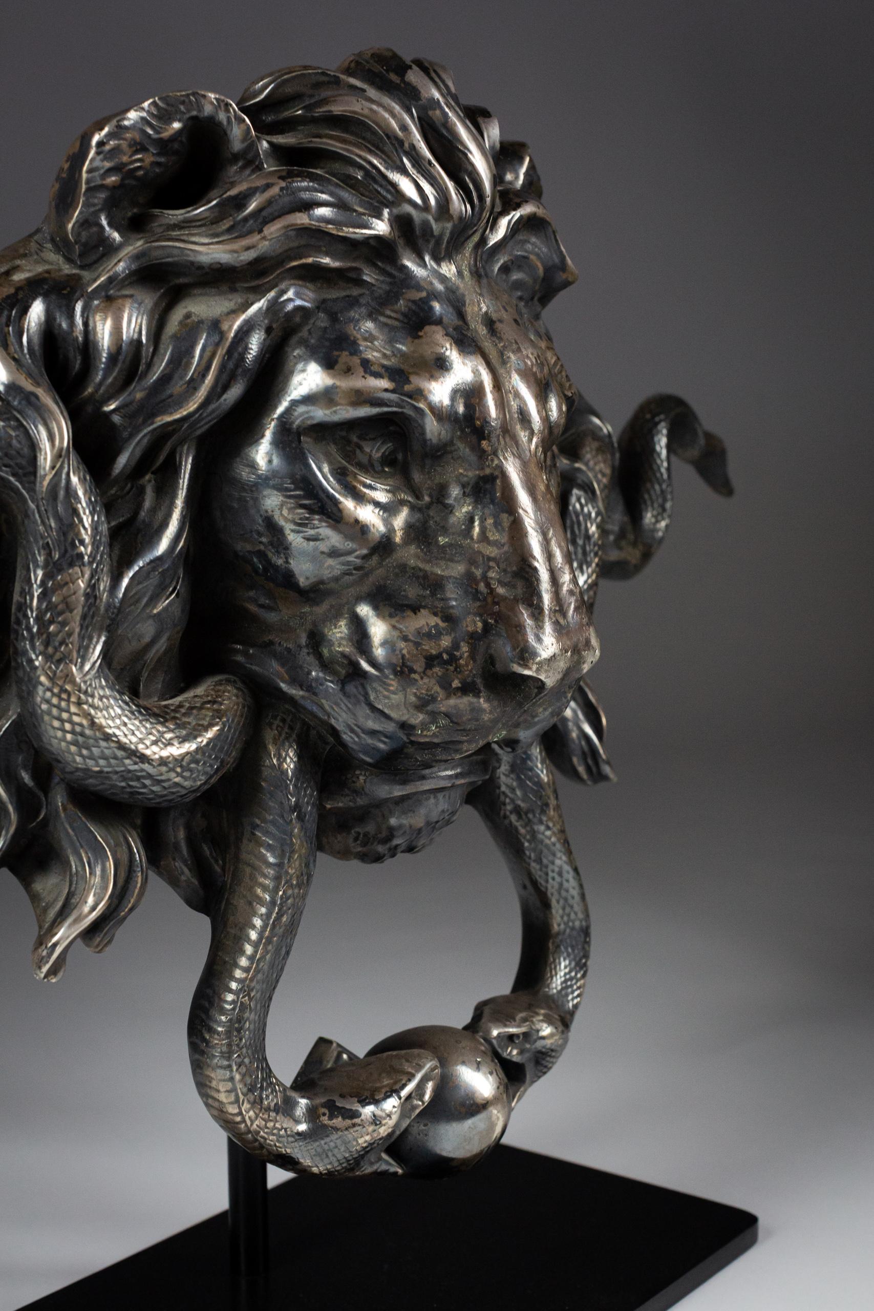 Huge 19th Century Lion Mask & Serpent Door Handle 8