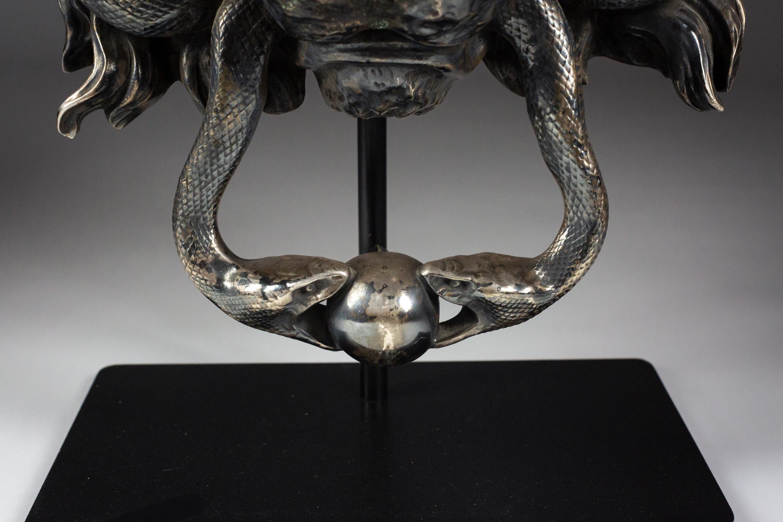 Plated Huge 19th Century Lion Mask & Serpent Door Handle