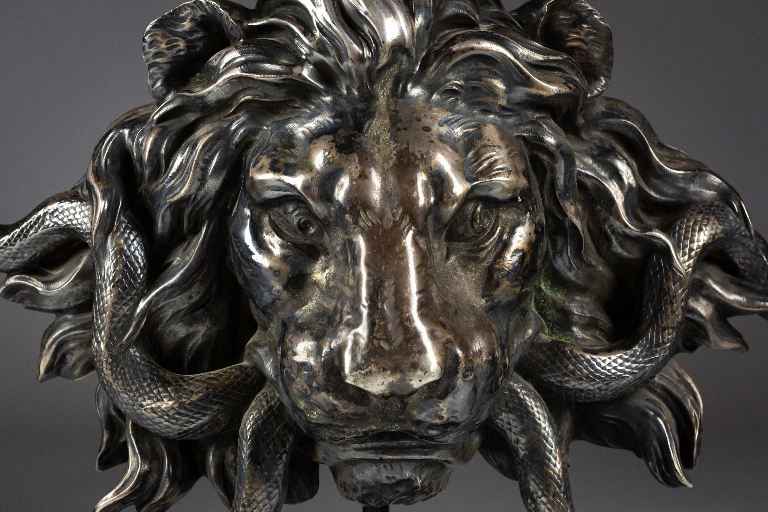 Brass Huge 19th Century Lion Mask & Serpent Door Handle