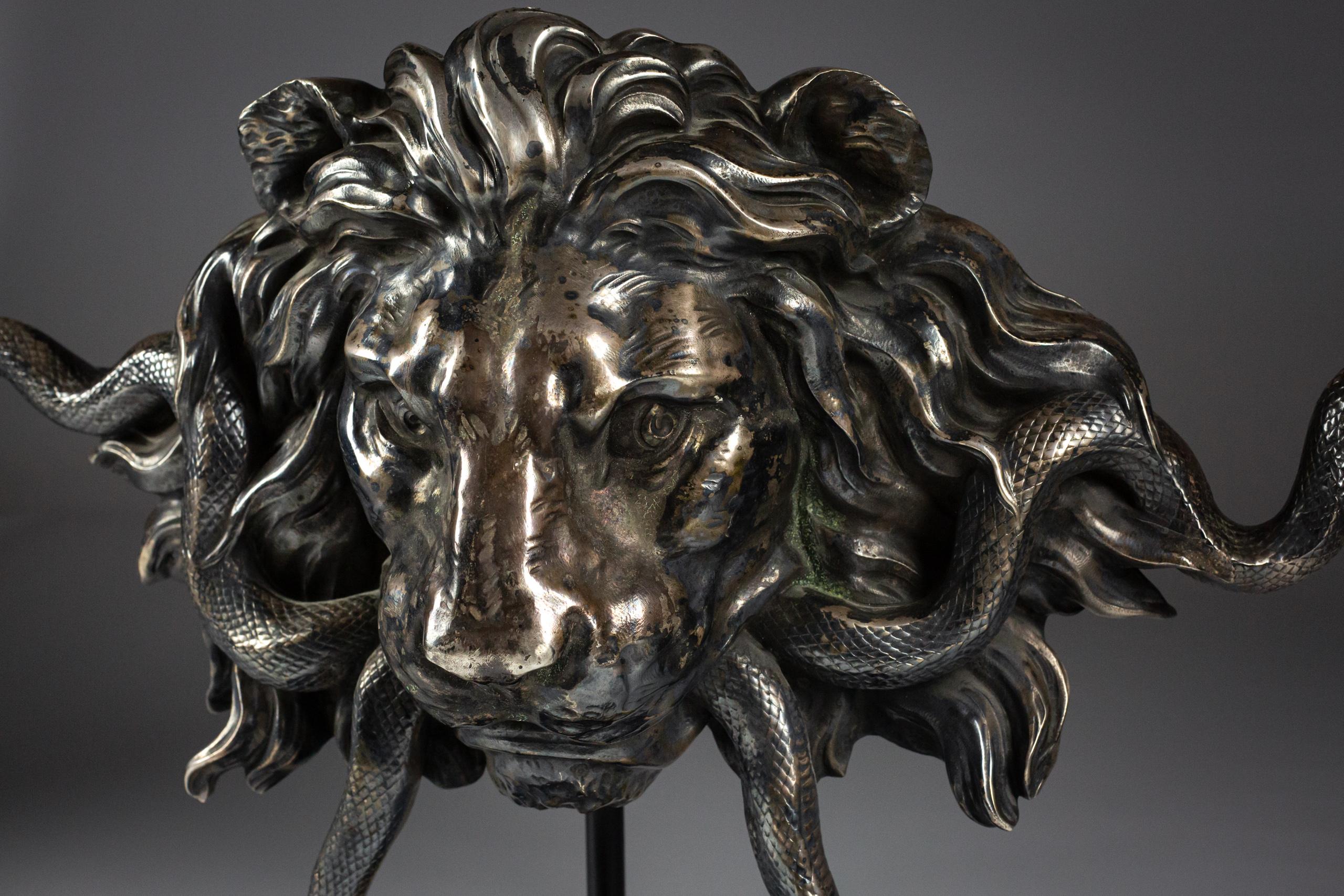 Huge 19th Century Lion Mask & Serpent Door Handle 1