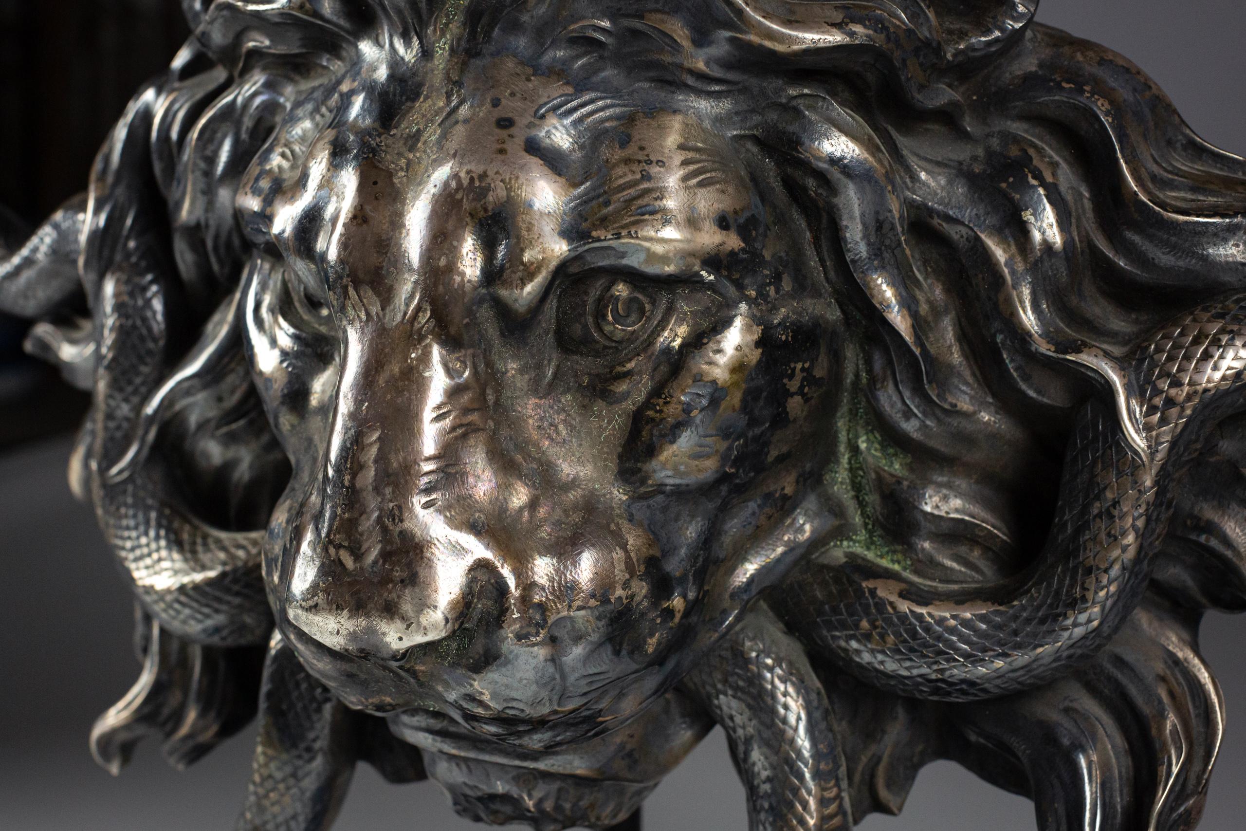 Huge 19th Century Lion Mask & Serpent Door Handle 3
