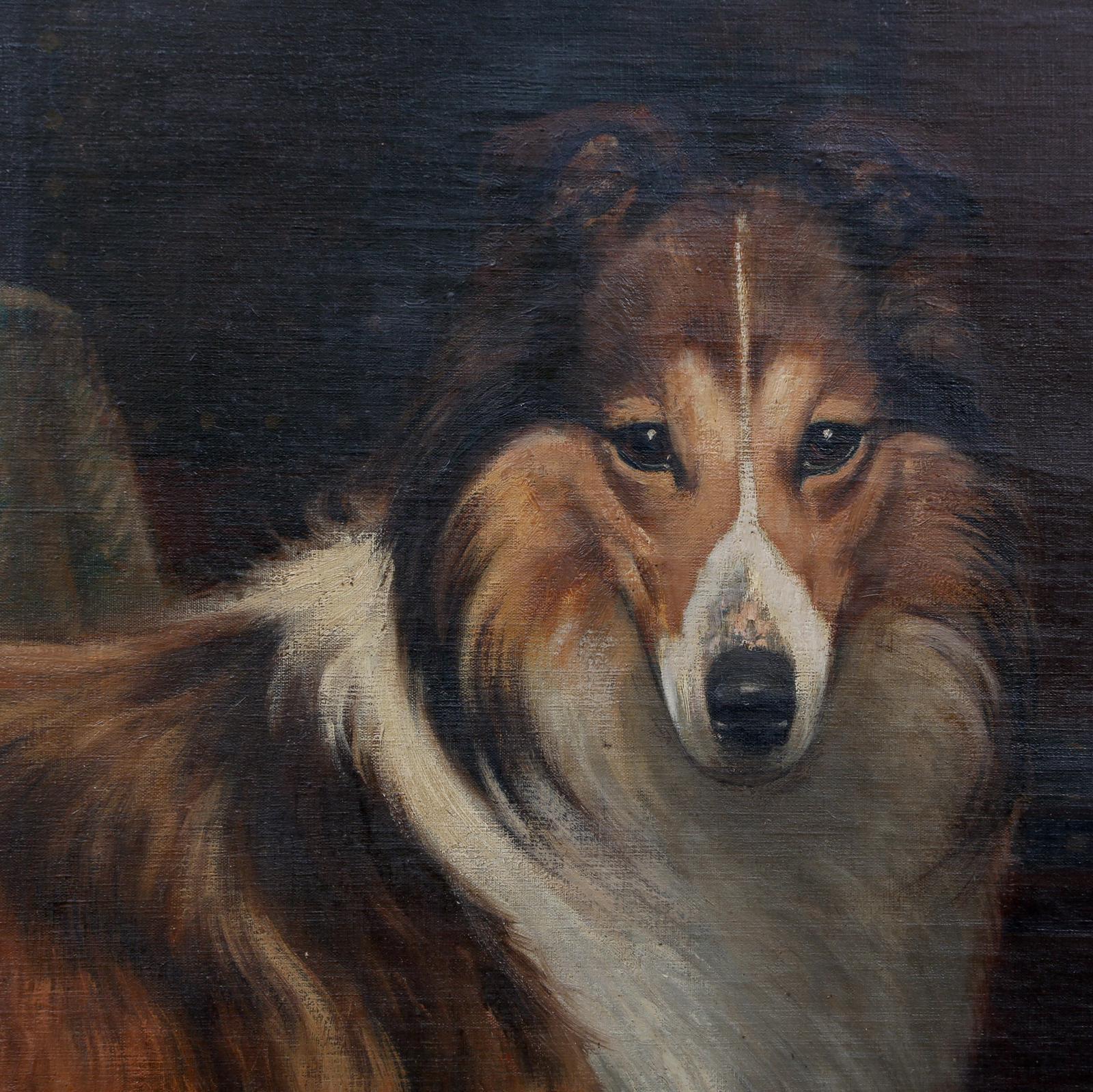 Belgian Huge 19th Century Oil on Canvas Rough Collie Portrait by Alexandre Clarys