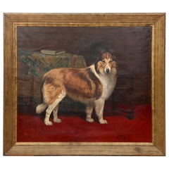 Huge 19th Century Oil on Canvas Rough Collie Portrait by Alexandre Clarys