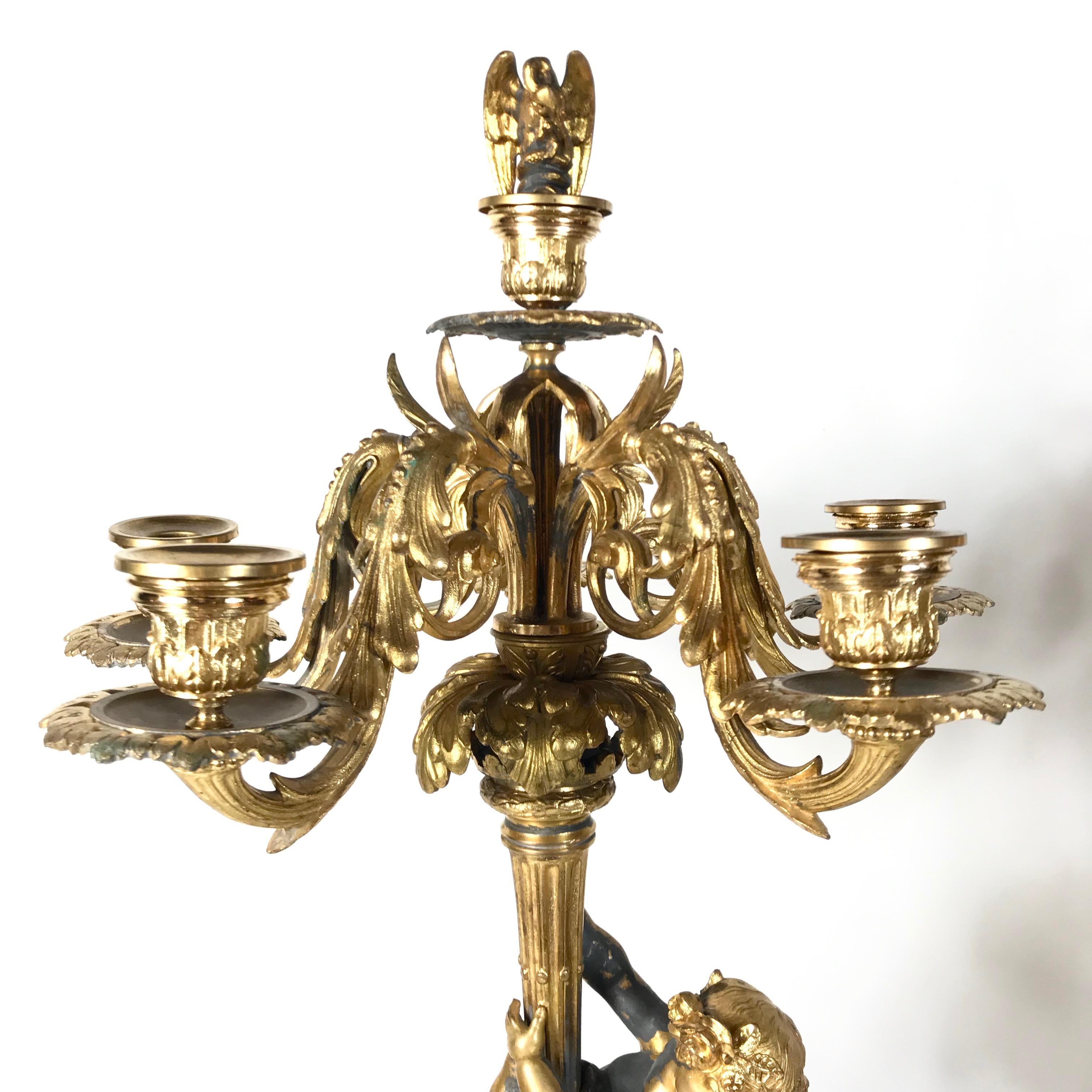 Pair Huge 19th Century Philippe Mourey Ormolu Putti Candelabras, 1870s, France For Sale 4