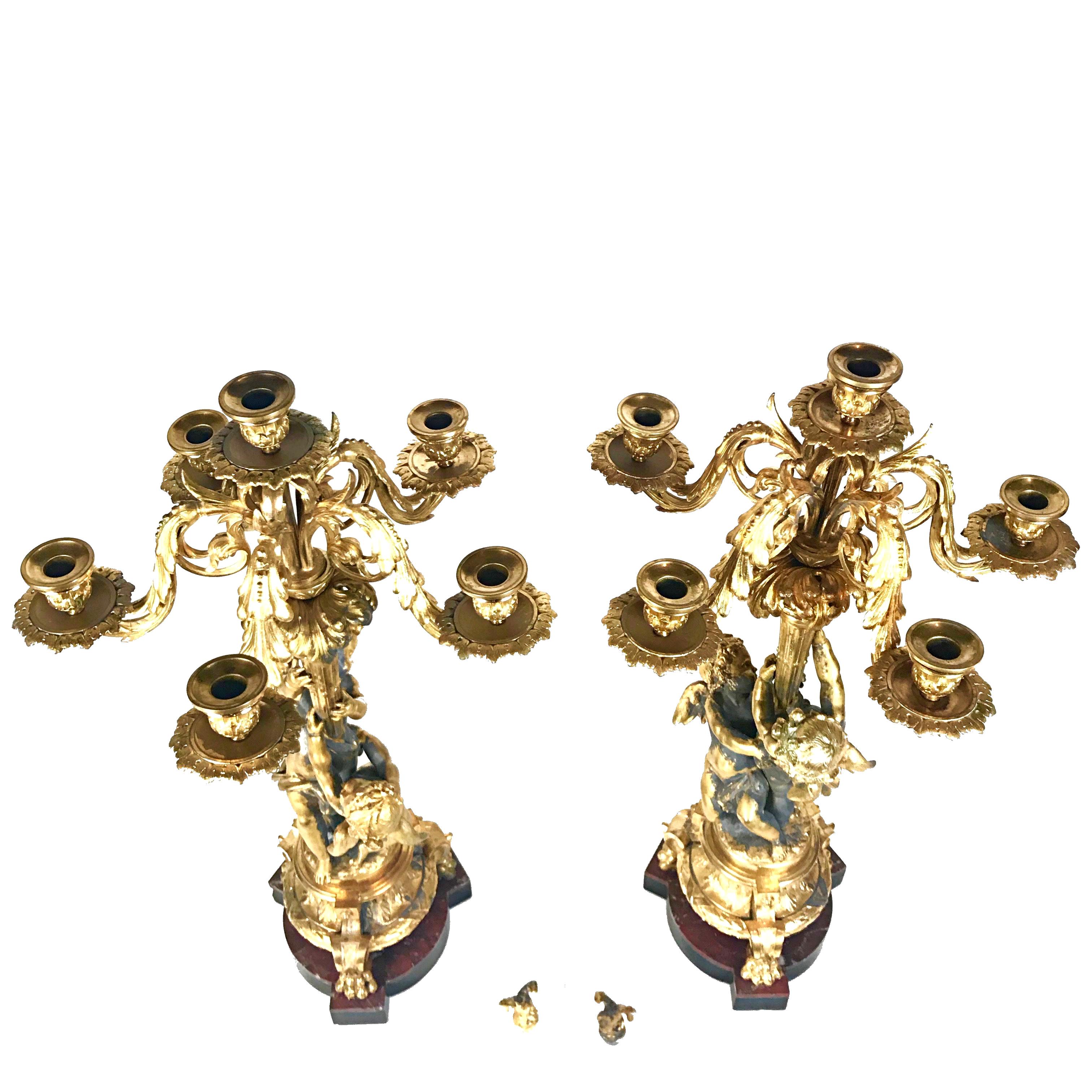 Pair Huge 19th Century Philippe Mourey Ormolu Putti Candelabras, 1870s, France For Sale 12