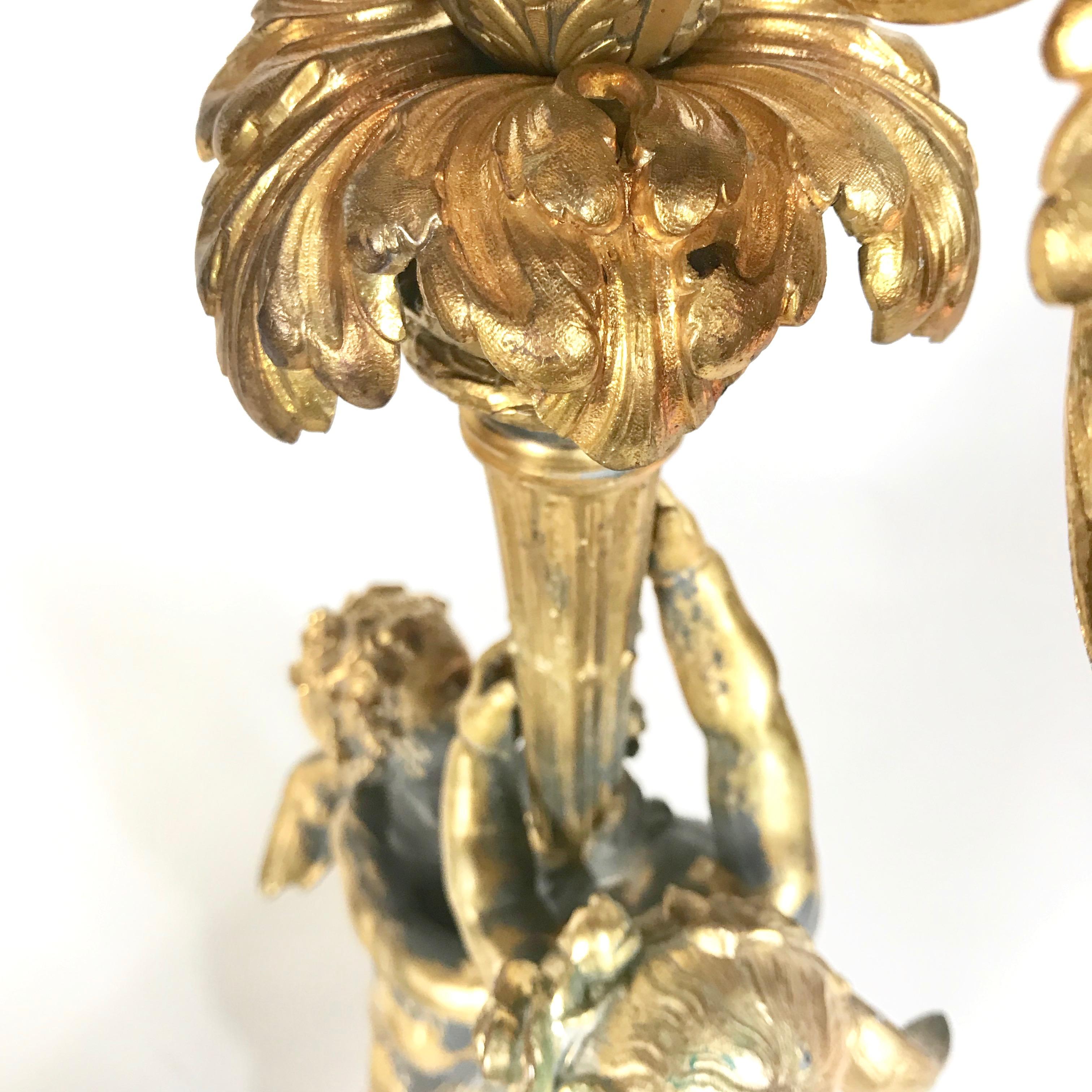 Pair Huge 19th Century Philippe Mourey Ormolu Putti Candelabras, 1870s, France For Sale 2