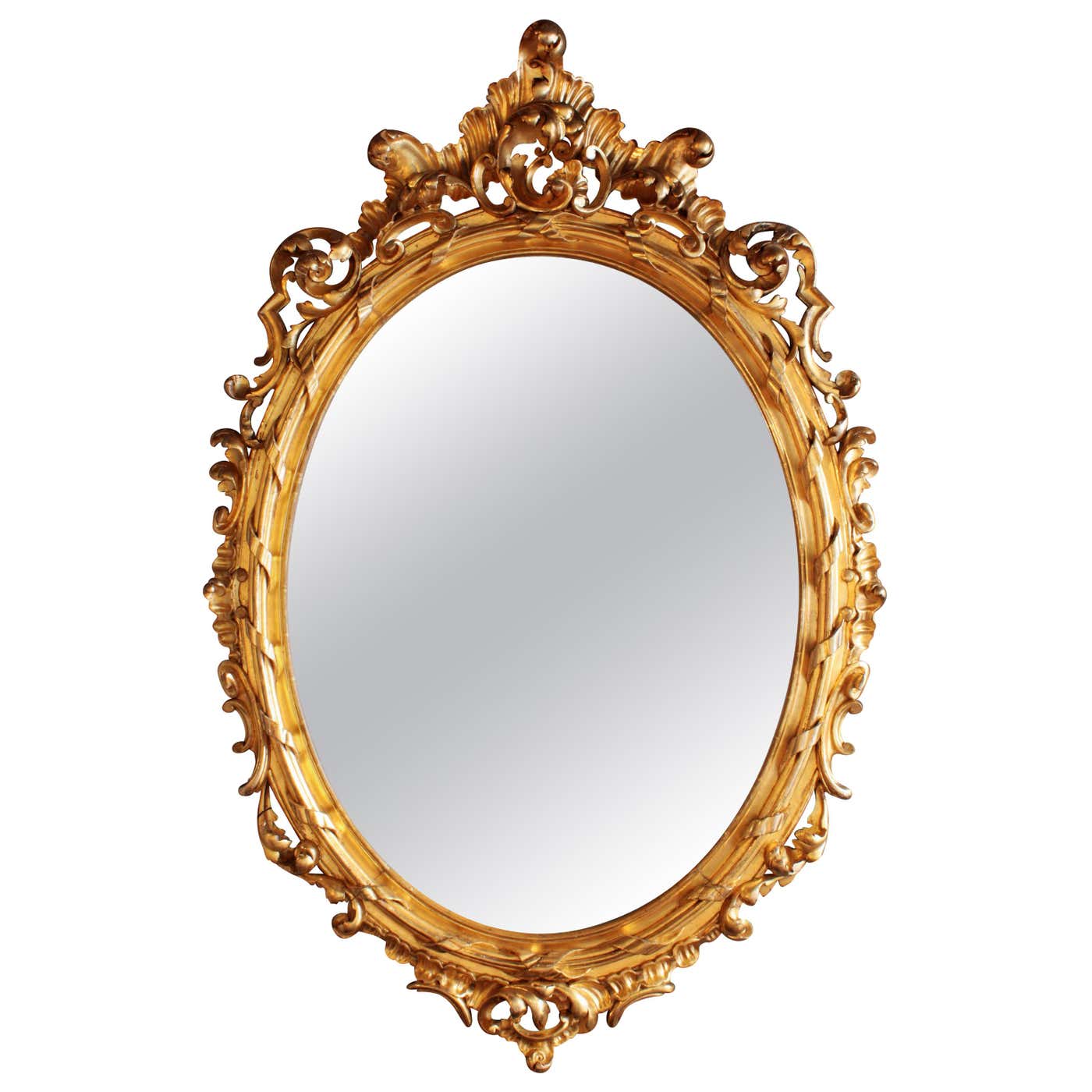French Rococo Carved Giltwood Palatial Oval Mirror For Sale at 1stDibs ...