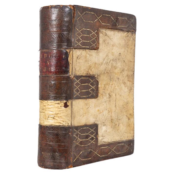 Huge 19th Century Velum and Leather Bound Book For Sale