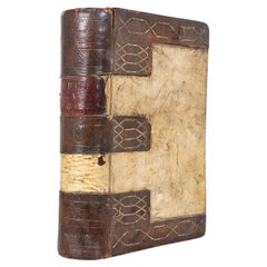 Antique Huge 19th Century Velum and Leather Bound Book