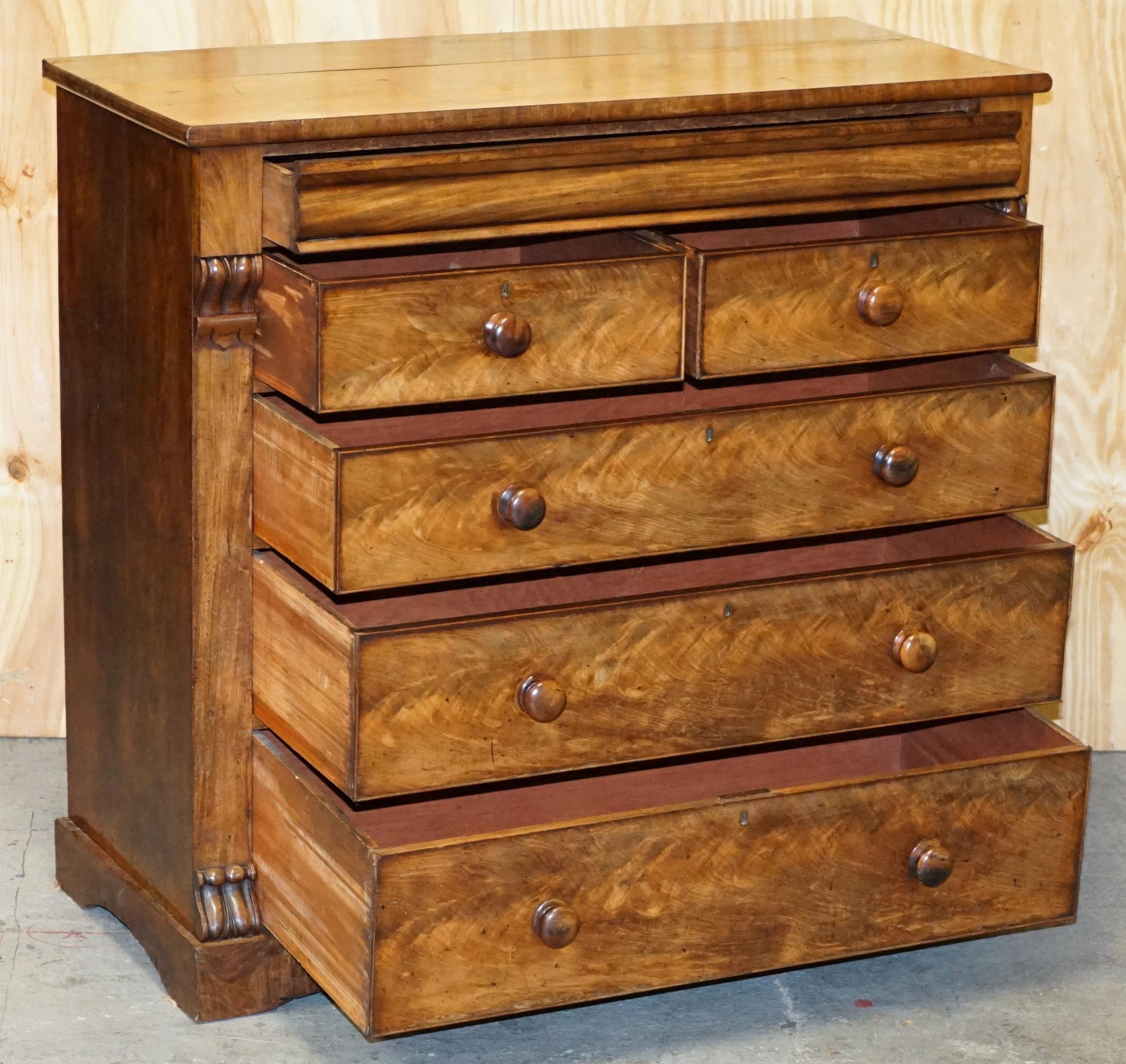 Huge 19th Century Victorian Light Flamed Hardwood Chest of Drawers Hidden Drawer For Sale 7