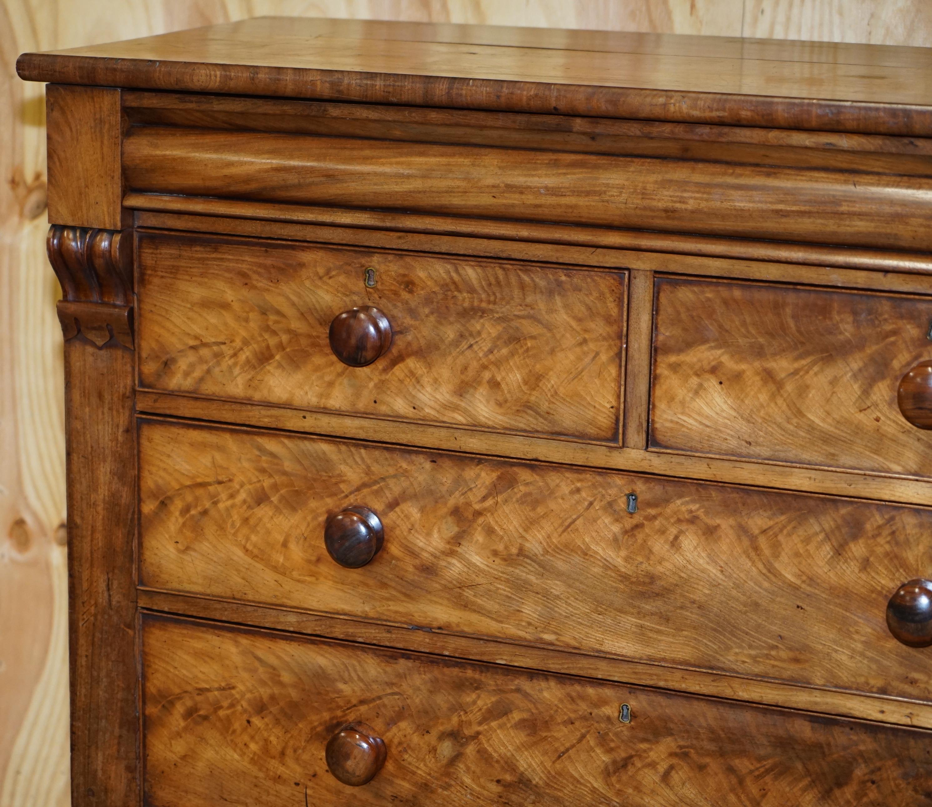 Hand-Crafted Huge 19th Century Victorian Light Flamed Hardwood Chest of Drawers Hidden Drawer For Sale