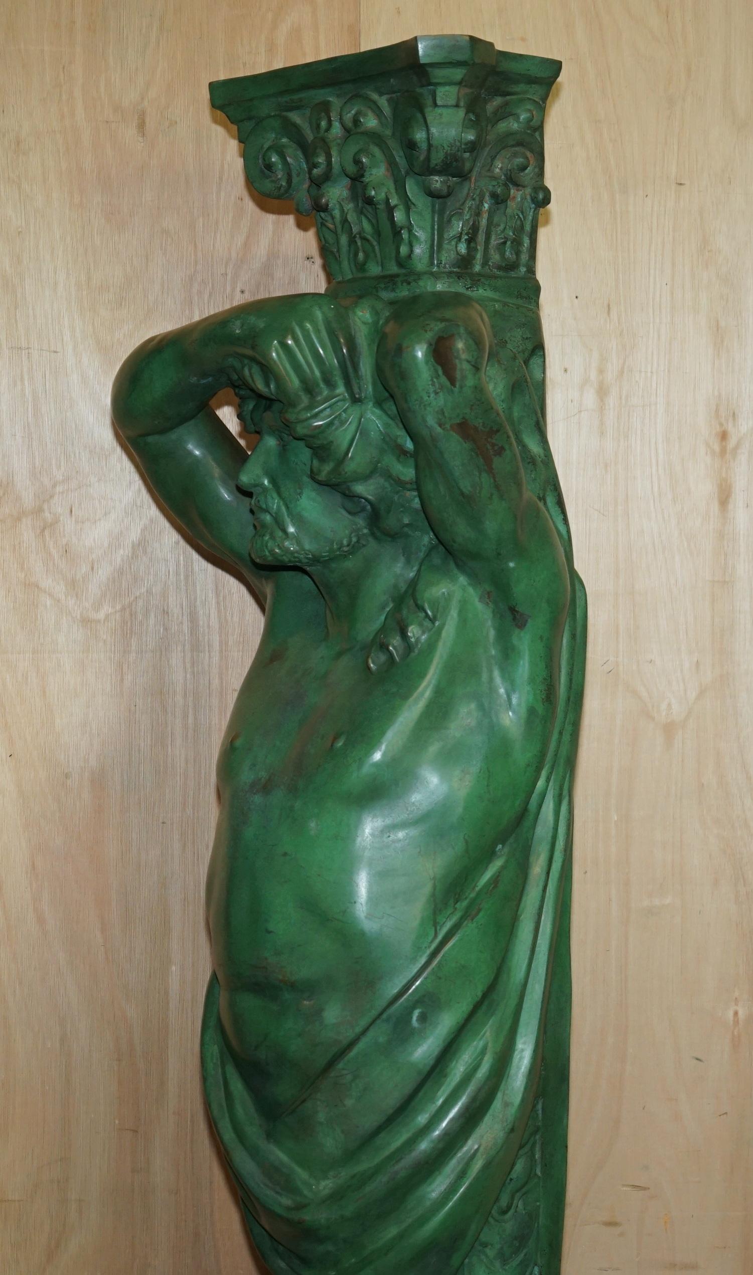 HUGE 2 METER TALL ViNTAGE VERDIGRIS BRONZE TELAMON TERM GRECO STYLE Roman en vente 12