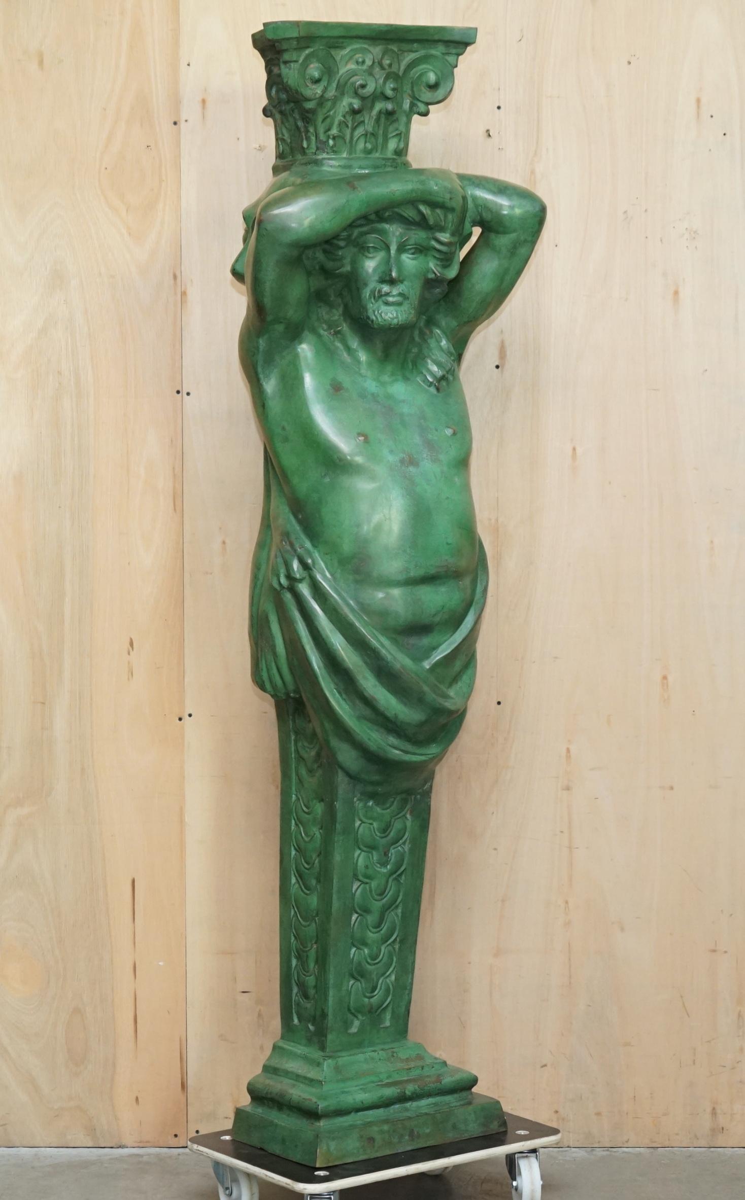 Grec classique HUGE 2 METER TALL ViNTAGE VERDIGRIS BRONZE TELAMON TERM GRECO STYLE Roman en vente