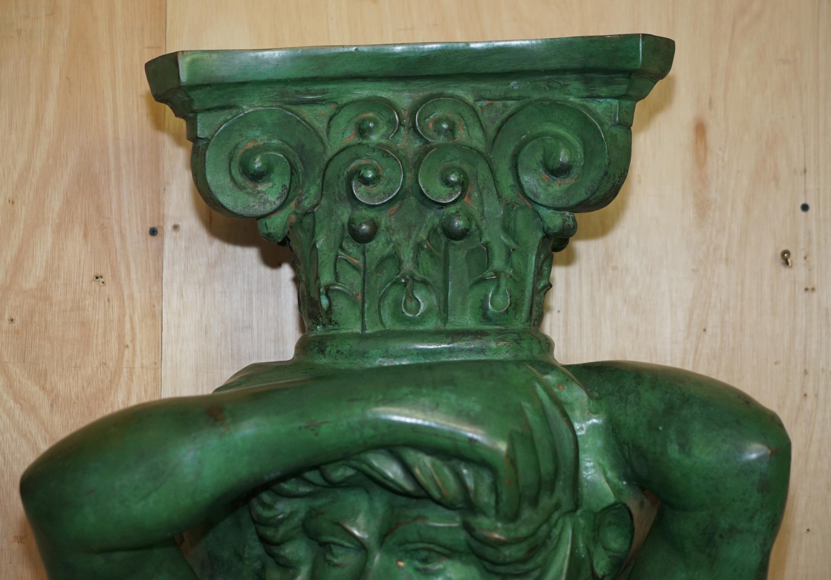 Fait main HUGE 2 METER TALL ViNTAGE VERDIGRIS BRONZE TELAMON TERM GRECO STYLE Roman en vente