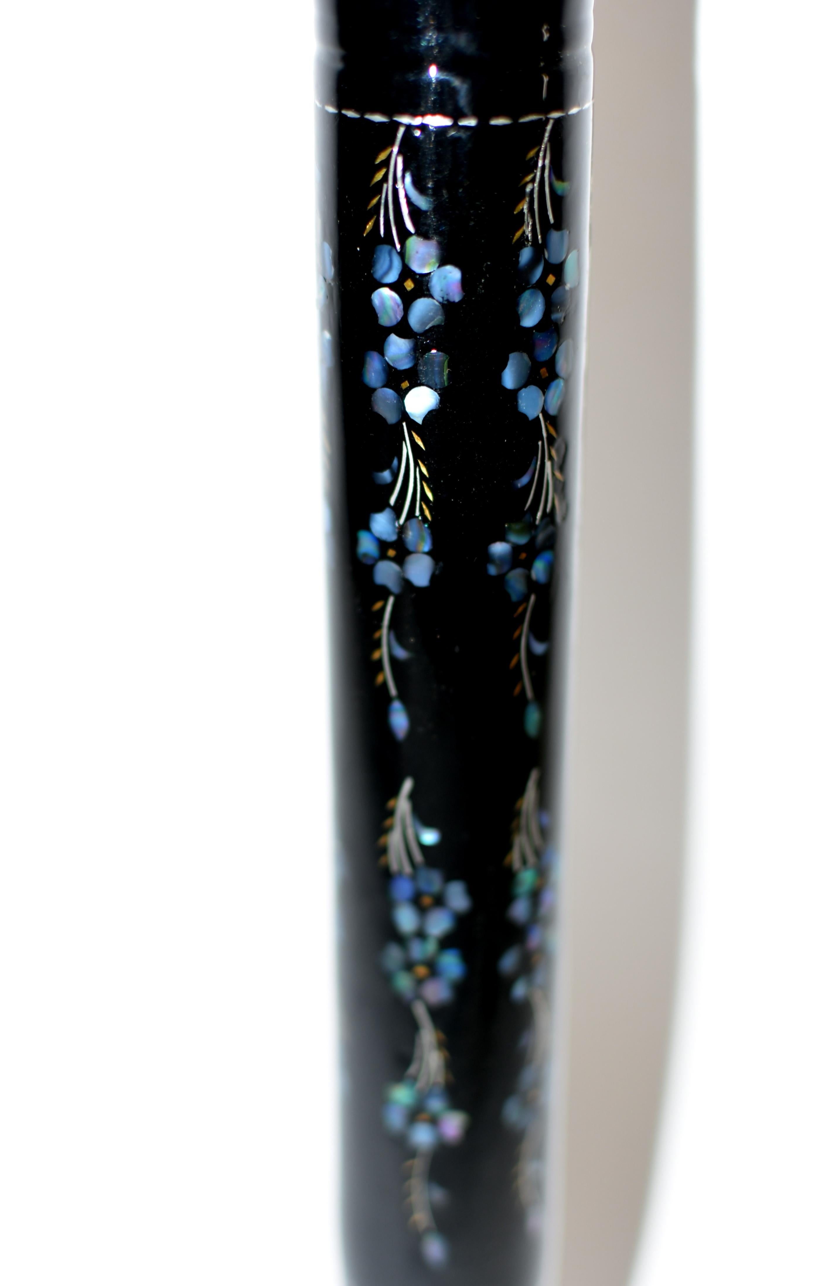 Huge Calligraphy Brush Black Lacquered Mother of Pearl Cherry Blossoms For Sale 3