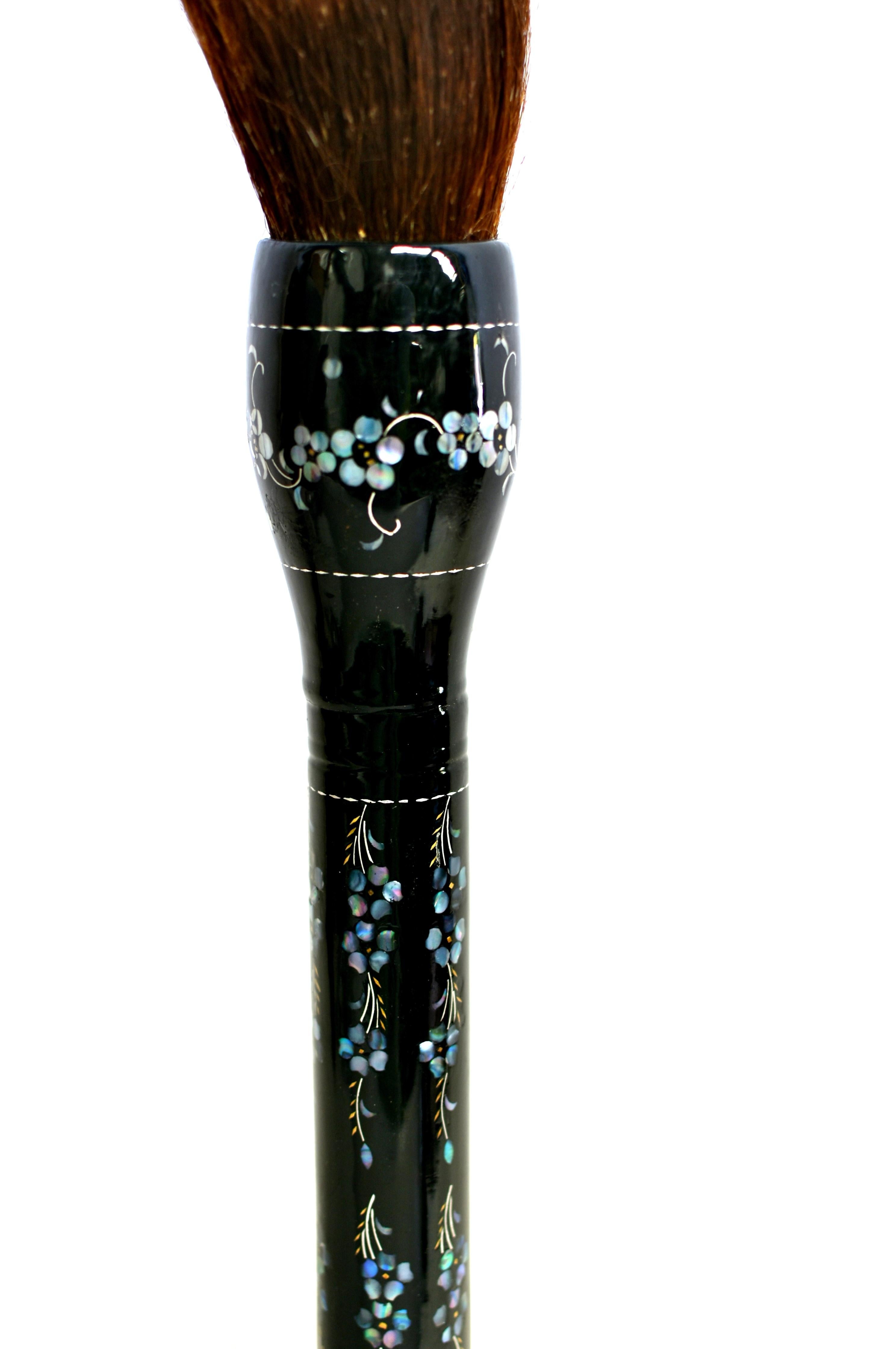Huge Calligraphy Brush Black Lacquered Mother of Pearl Cherry Blossoms For Sale 4