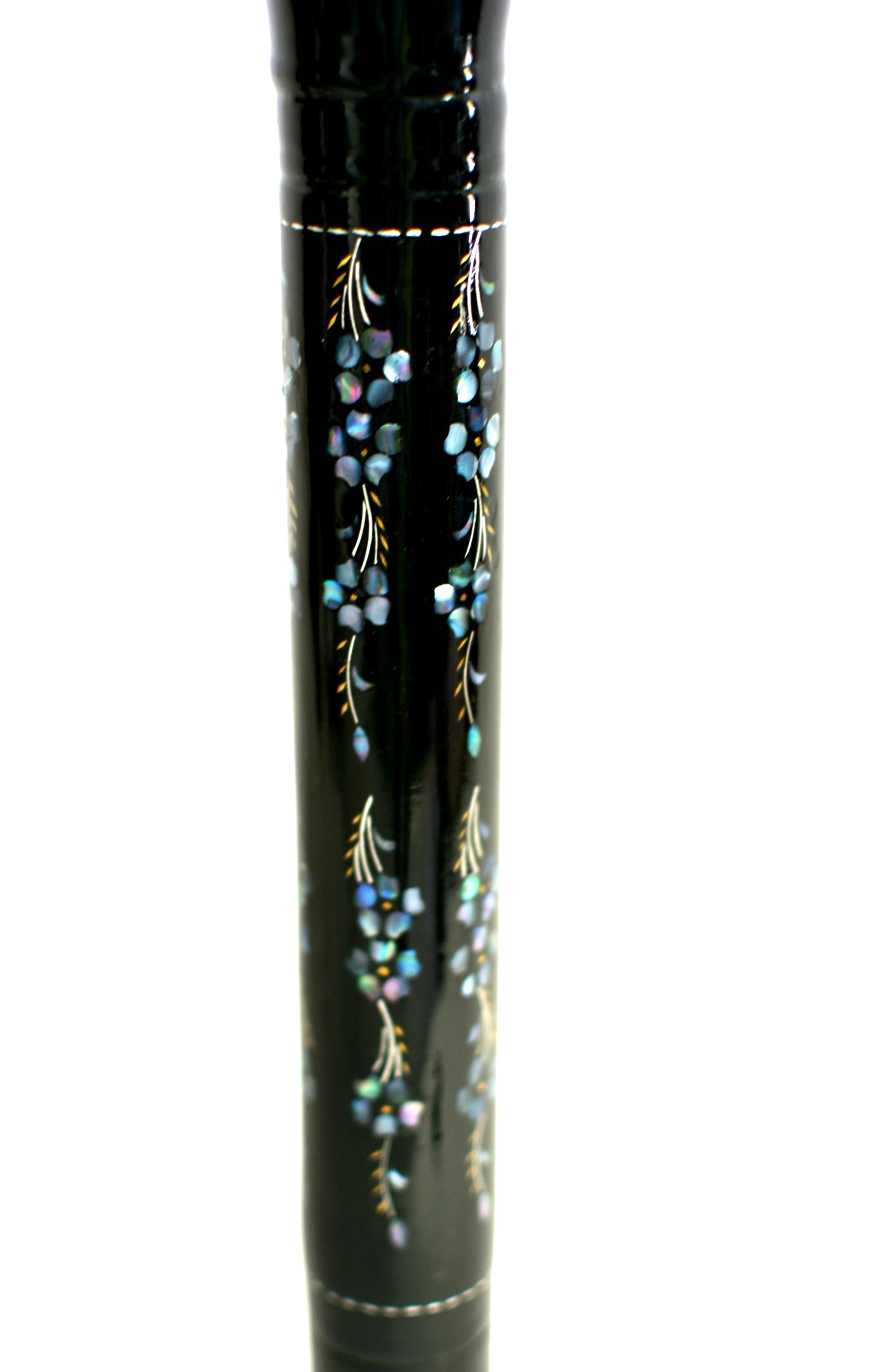 Huge Calligraphy Brush Black Lacquered Mother of Pearl Cherry Blossoms For Sale 5