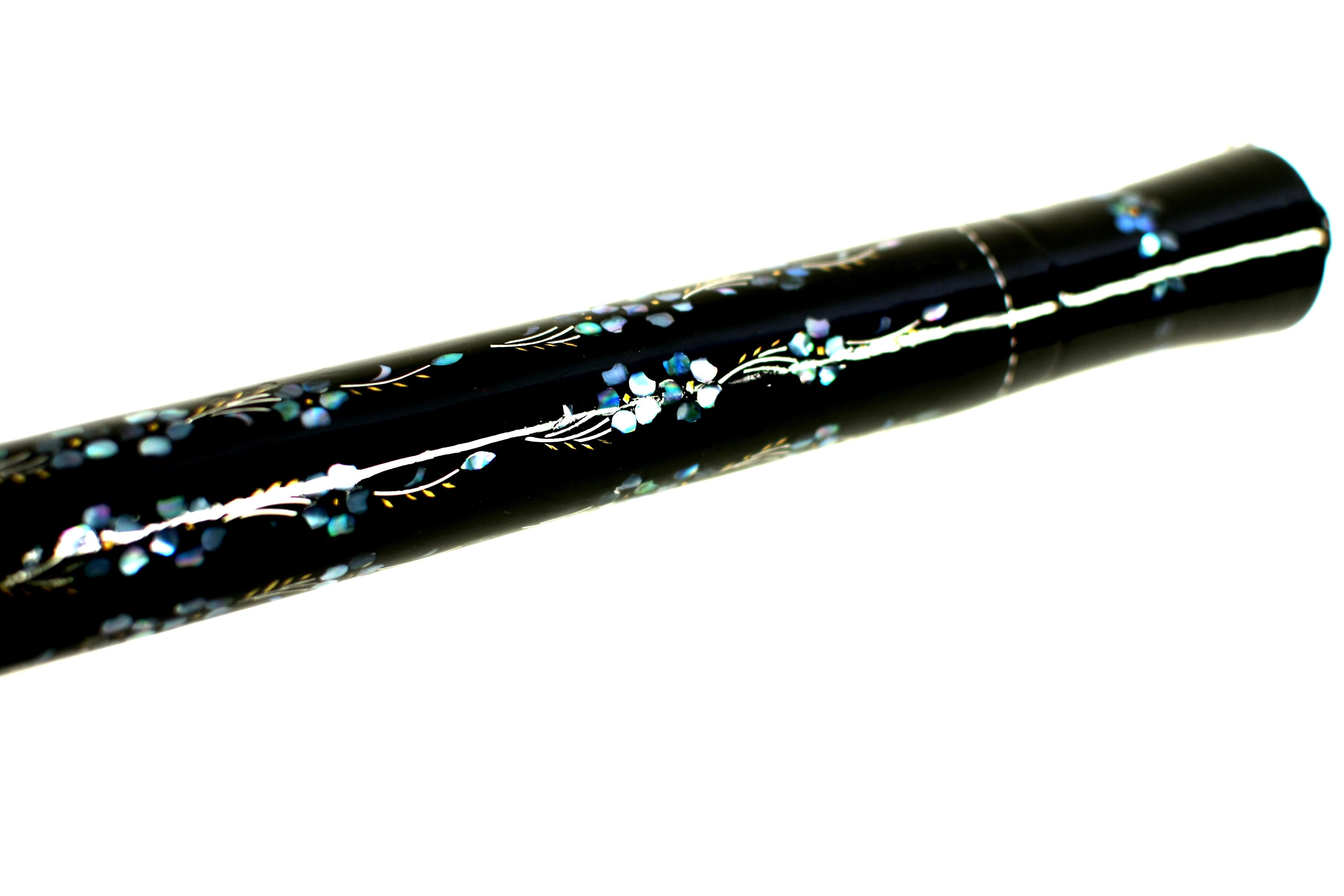 Huge Calligraphy Brush Black Lacquered Mother of Pearl Cherry Blossoms For Sale 7