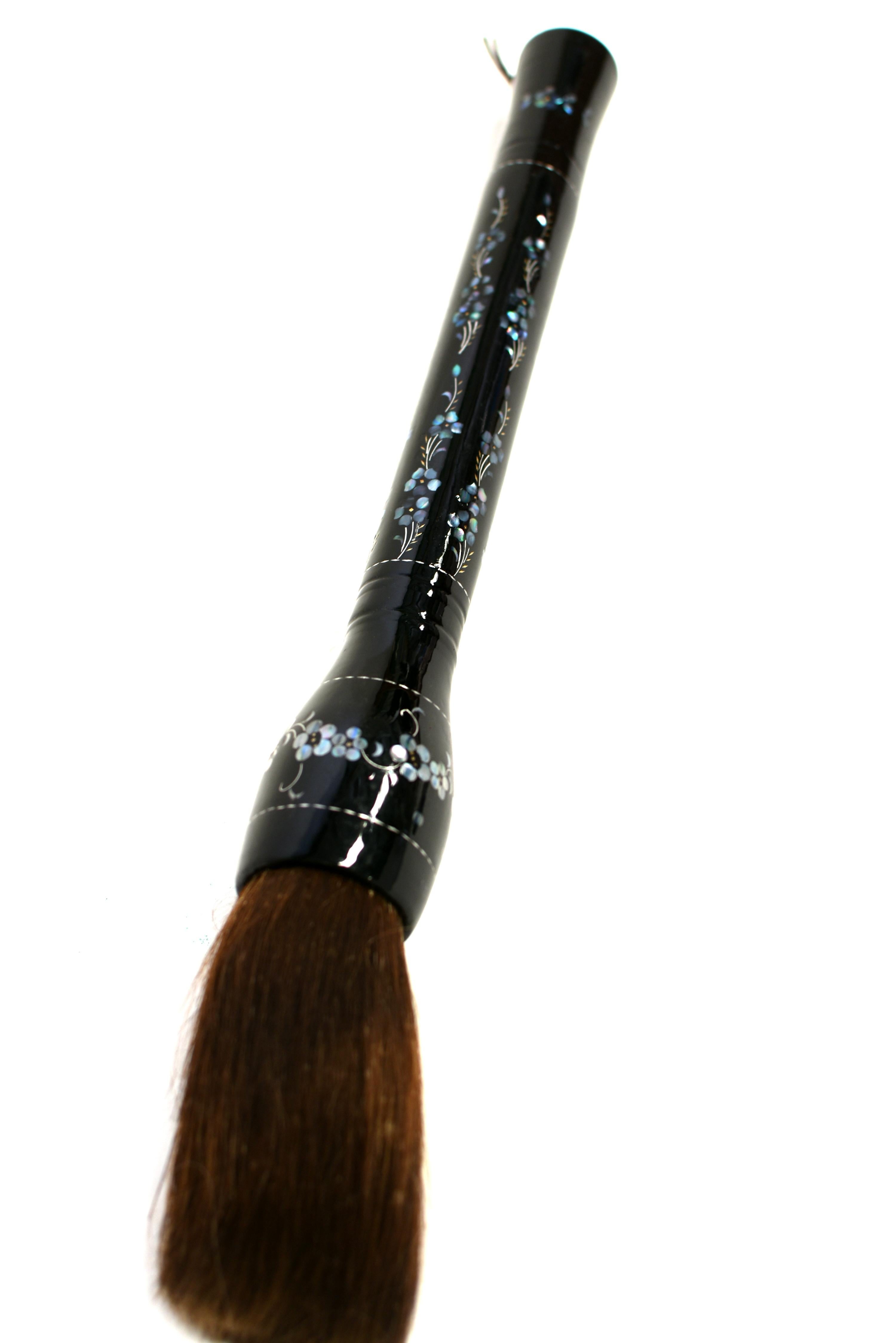 Hand-Crafted Huge Calligraphy Brush Black Lacquered Mother of Pearl Cherry Blossoms For Sale