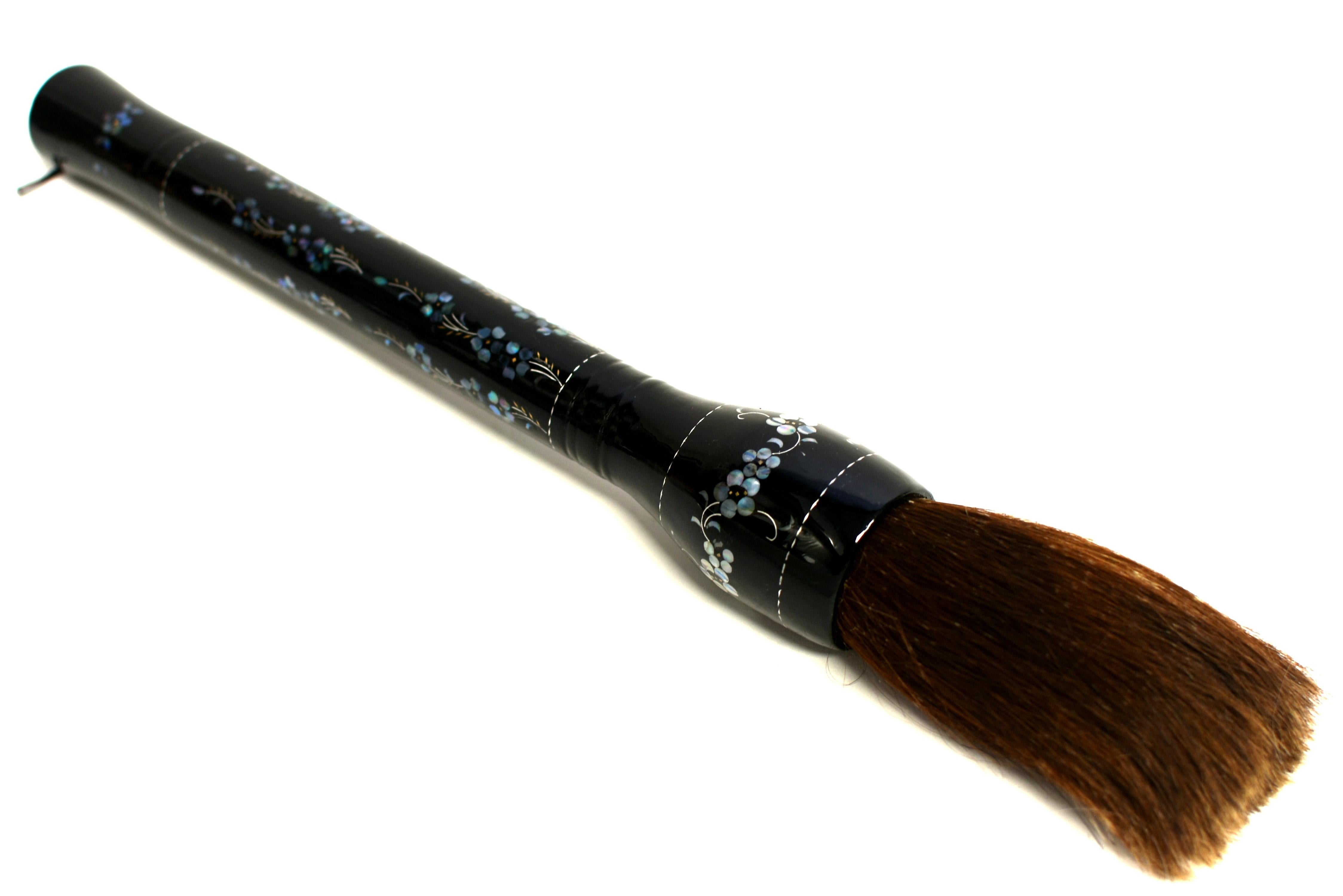 Mother-of-Pearl Huge Calligraphy Brush Black Lacquered Mother of Pearl Cherry Blossoms For Sale
