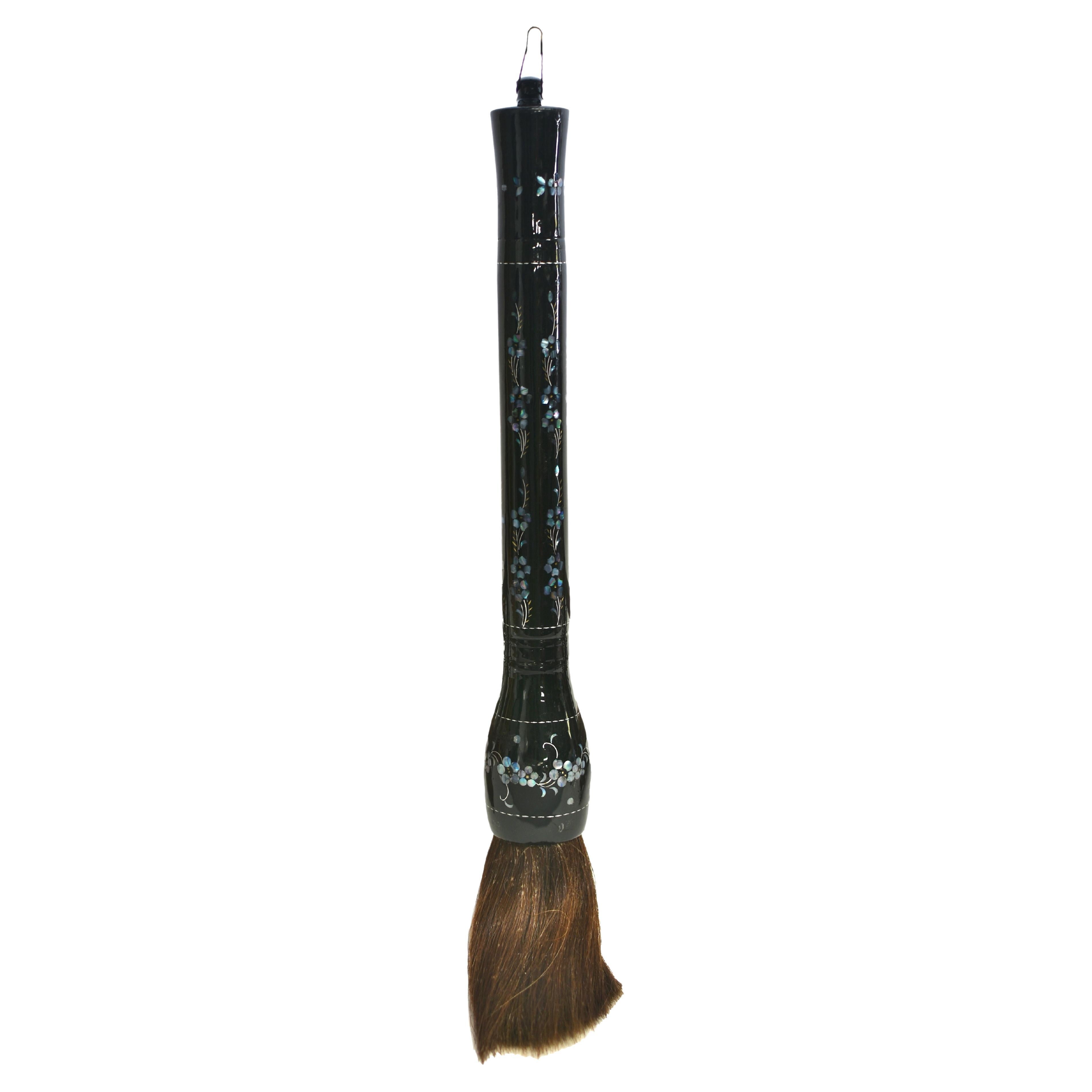 Huge Calligraphy Brush Black Lacquered Mother of Pearl Cherry Blossoms For Sale