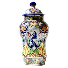 Huge 20" Colourful Art Deco Italian Faience Lidded Vase or Vessel Italy c. 1920s
