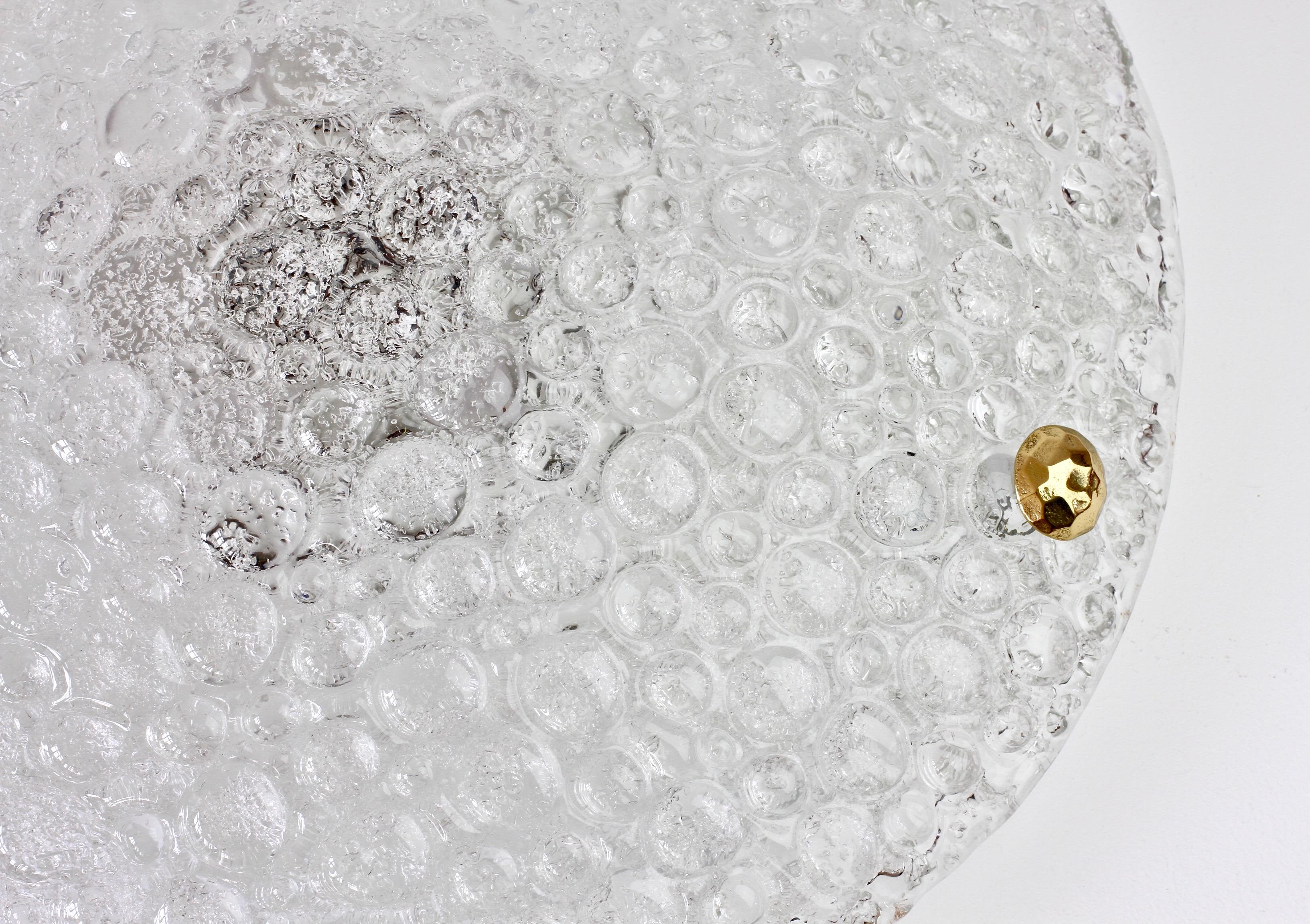 Late 20th Century Large Textured Bubble Glass and Brass Flush Mount Light by Hillebrand, Germany