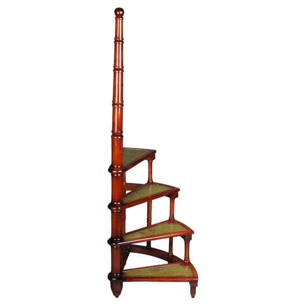 Green Library Step Ladder Huge 20th Century Antique Library Ladder/Step Ladder, England at 1stDibs