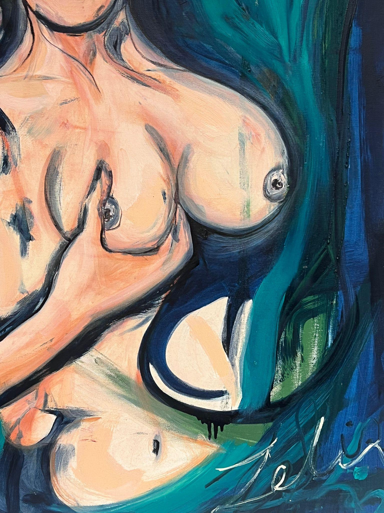 Abstrakte nackte Dame im Dali-Stil, Moustache, sehr großes französisches Ölgemälde (Moderne), Painting, von Huge 20thC French Abstract
