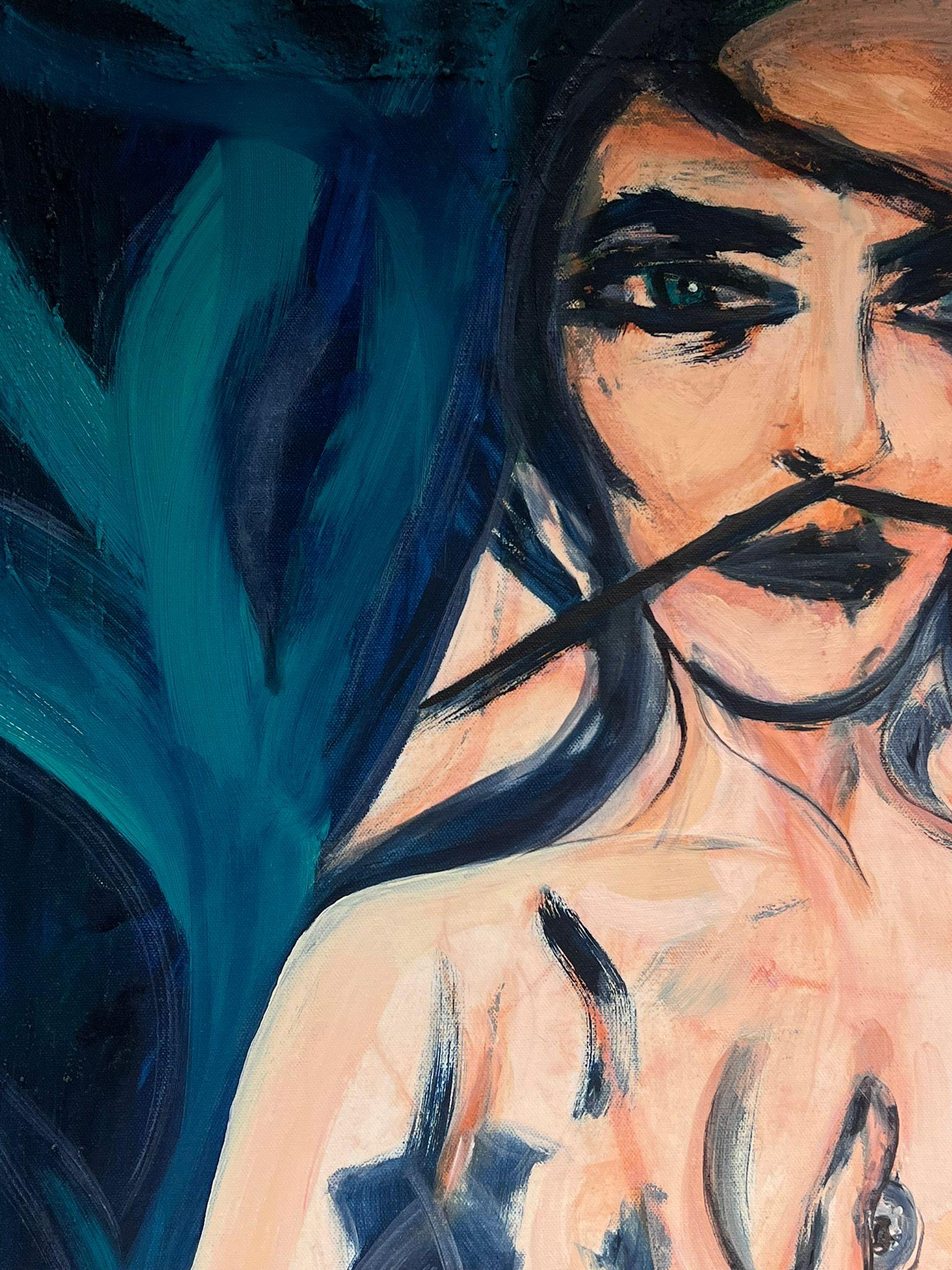 Abstract Nude Lady with Dali Style Moustache Very Large French Oil Painting For Sale 2