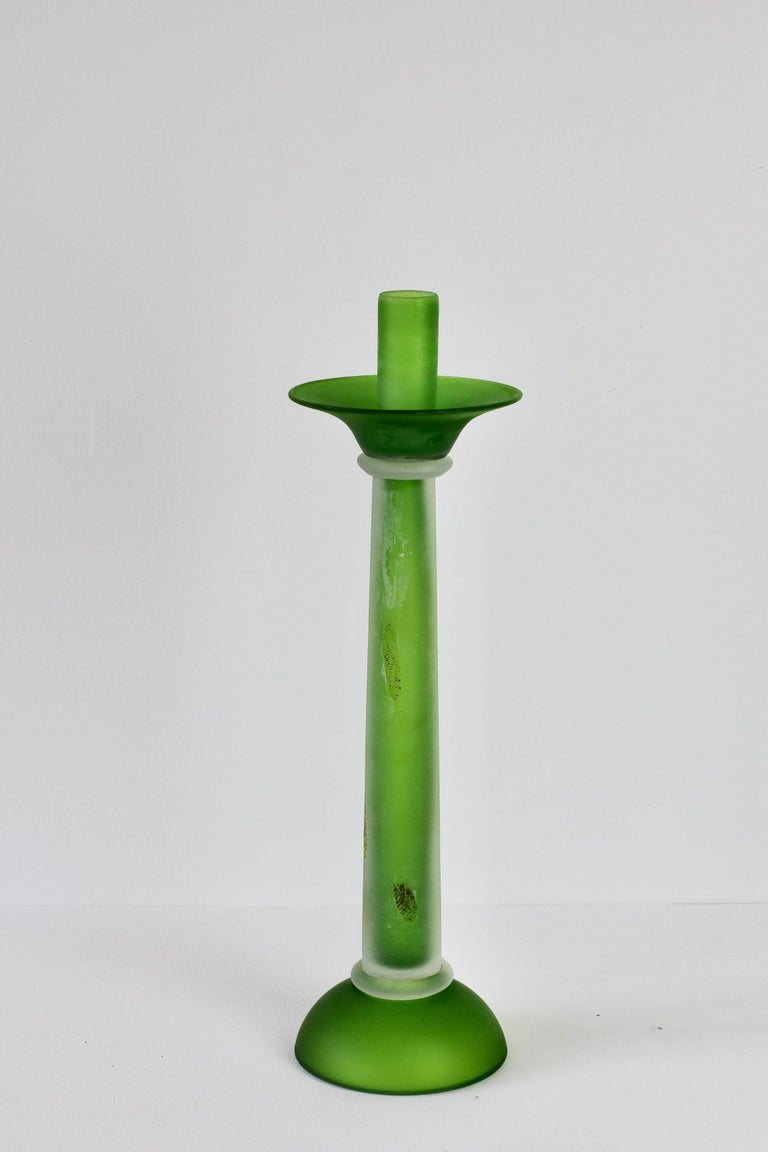 Huge Green Vintage Murano Glass Candlestick Holder by Cenedese