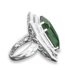 Huge 24.15ct Natural Green Emerald & Diamonds Engagement Ring 18K White Gold GIA