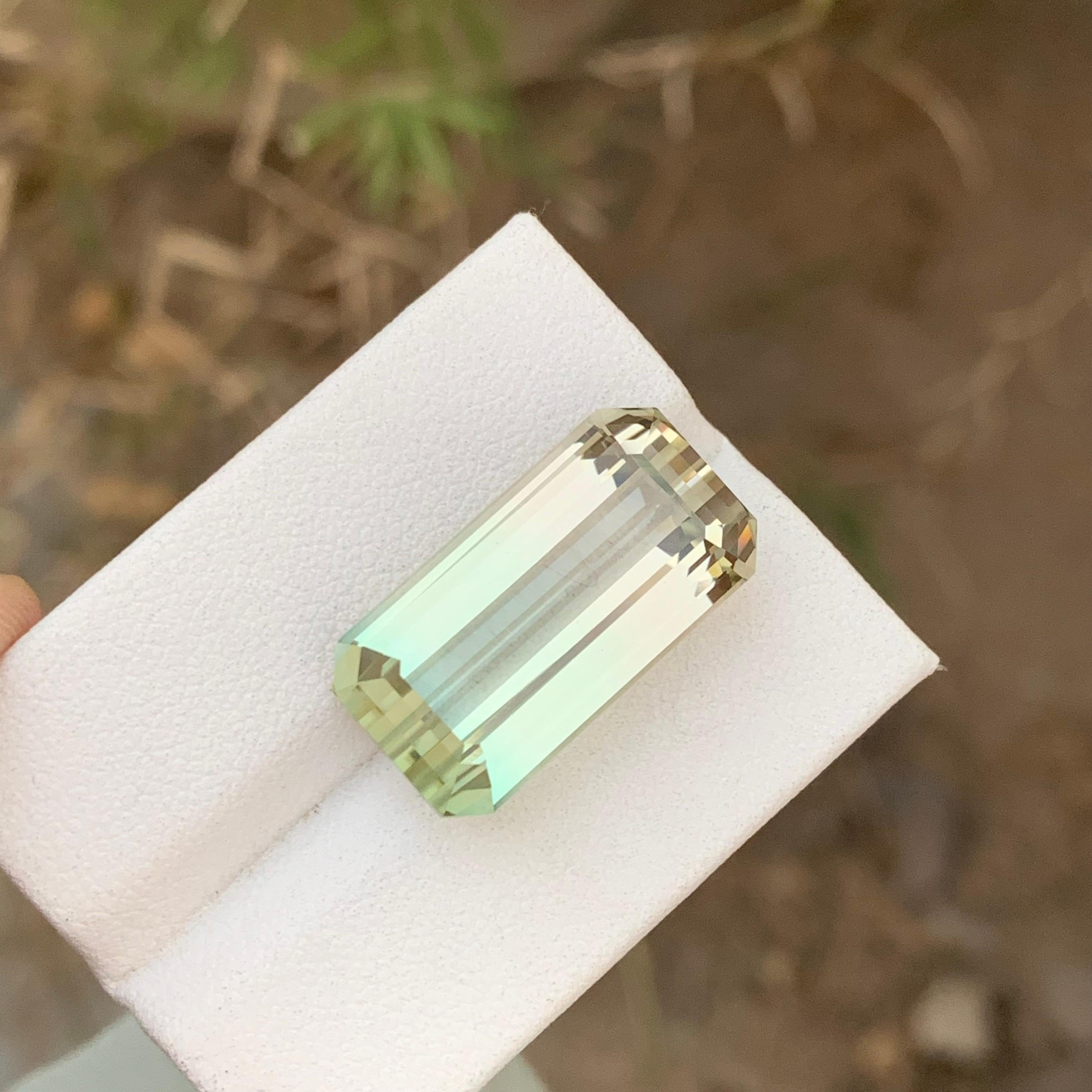 Taglio smeraldo Enorme tormalina sfusa bicolore da 24,40 carati a forma di smeraldo per la collana di gioielli in vendita