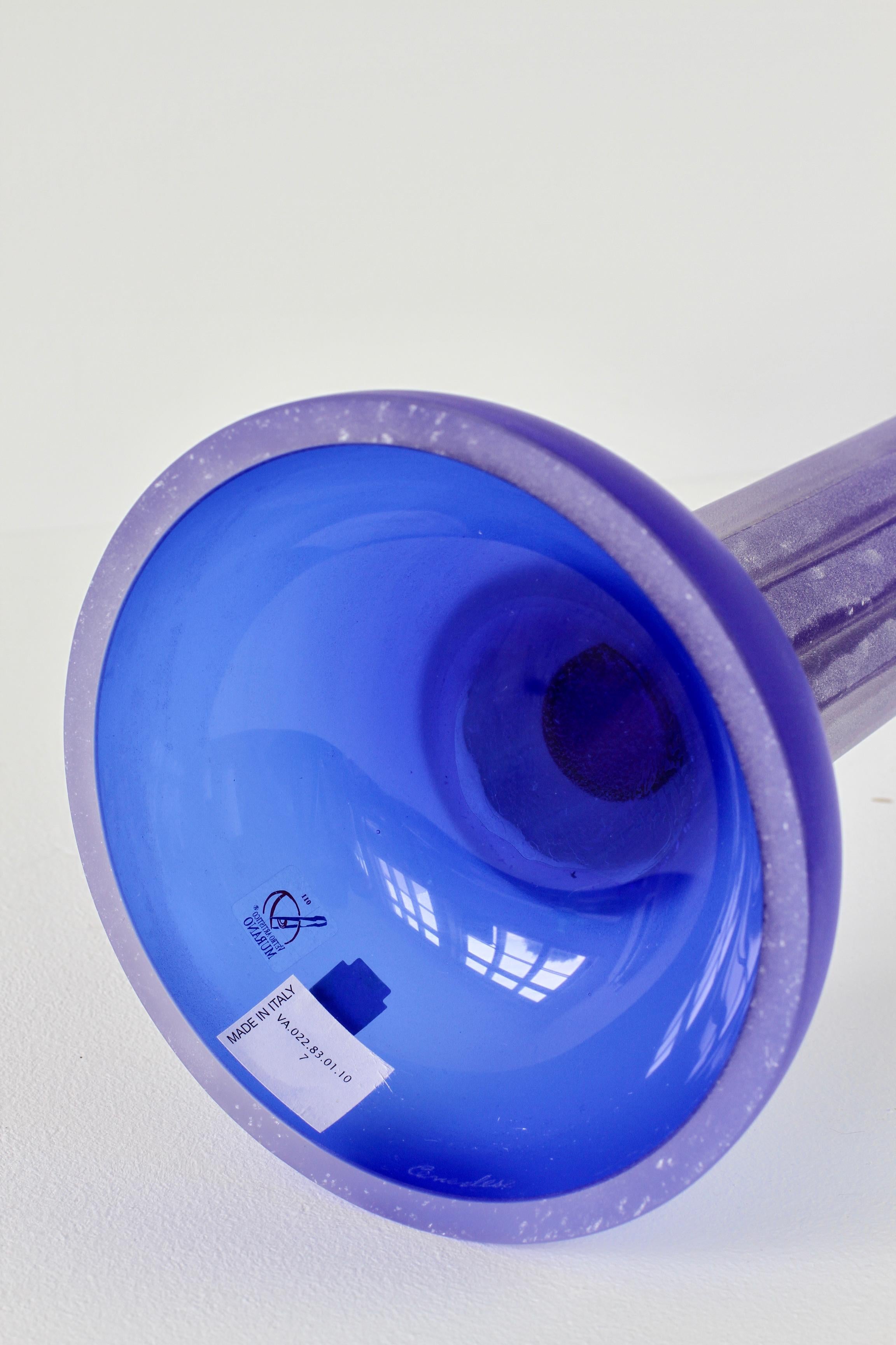 Huge Cobalt Blue Venetian Murano Glass Candlestick Holder by Cenedese For Sale 4