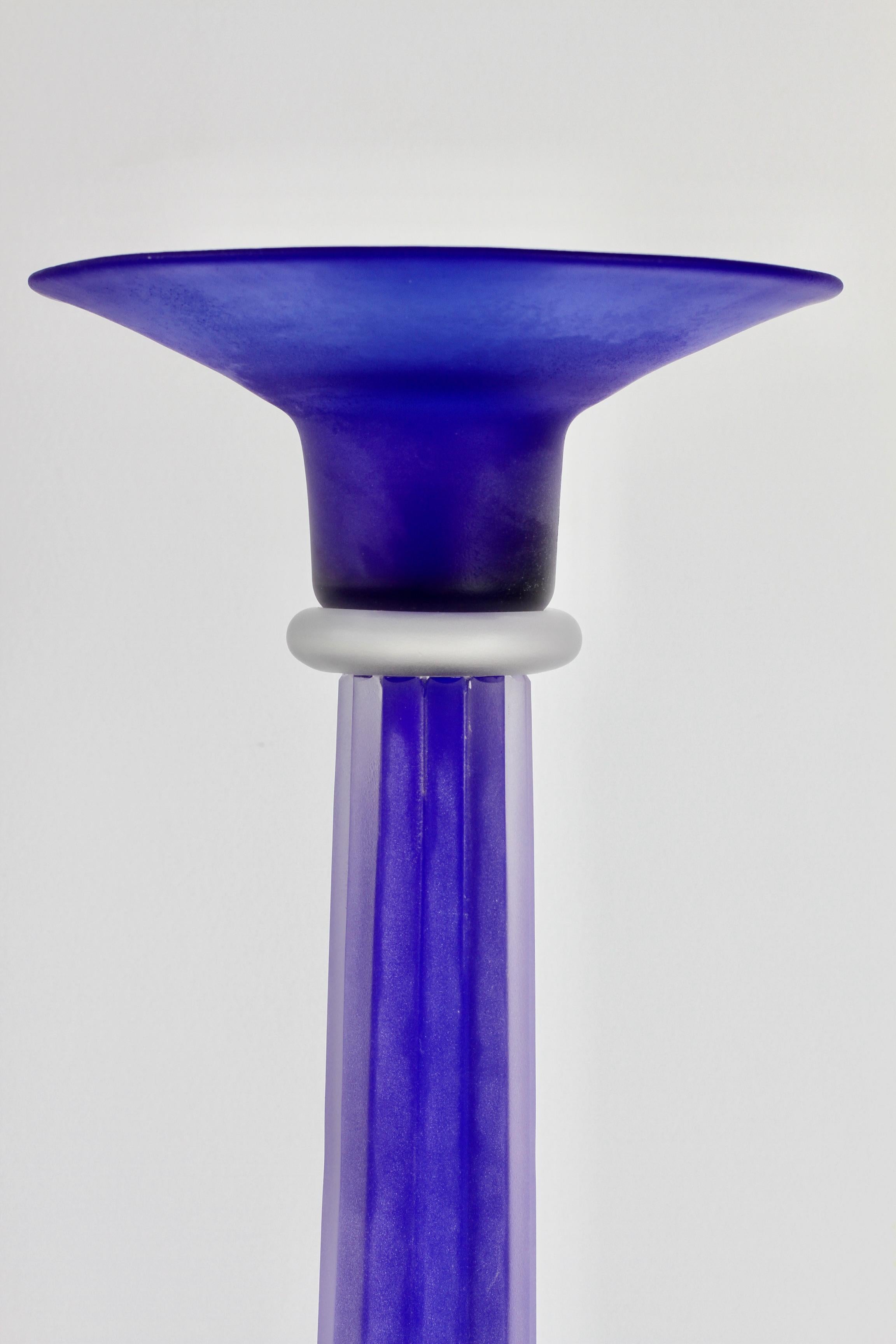Huge Cobalt Blue Venetian Murano Glass Candlestick Holder by Cenedese For Sale 6