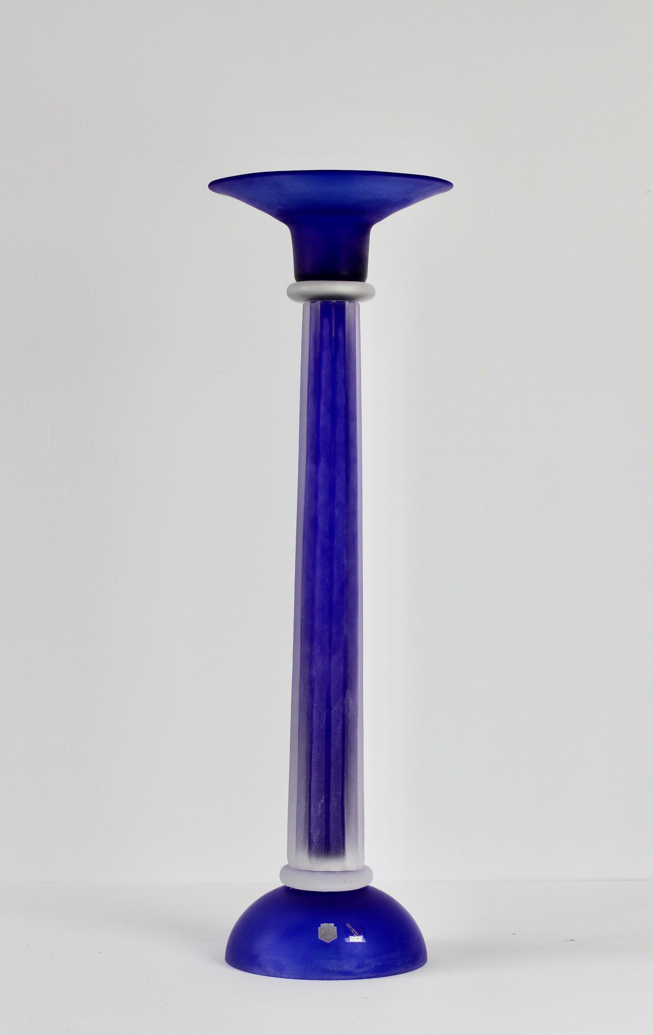 Huge Cobalt Blue Venetian Murano Glass Candlestick Holder by Cenedese For Sale 7