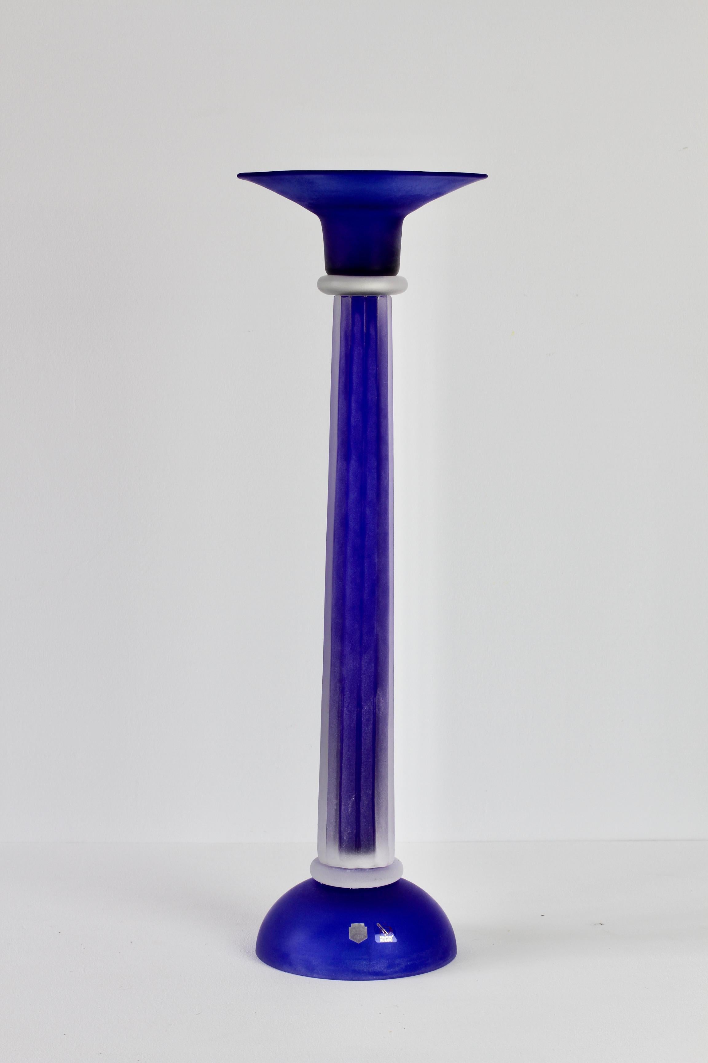 Huge Cobalt Blue Venetian Murano Glass Candlestick Holder by Cenedese For Sale 8