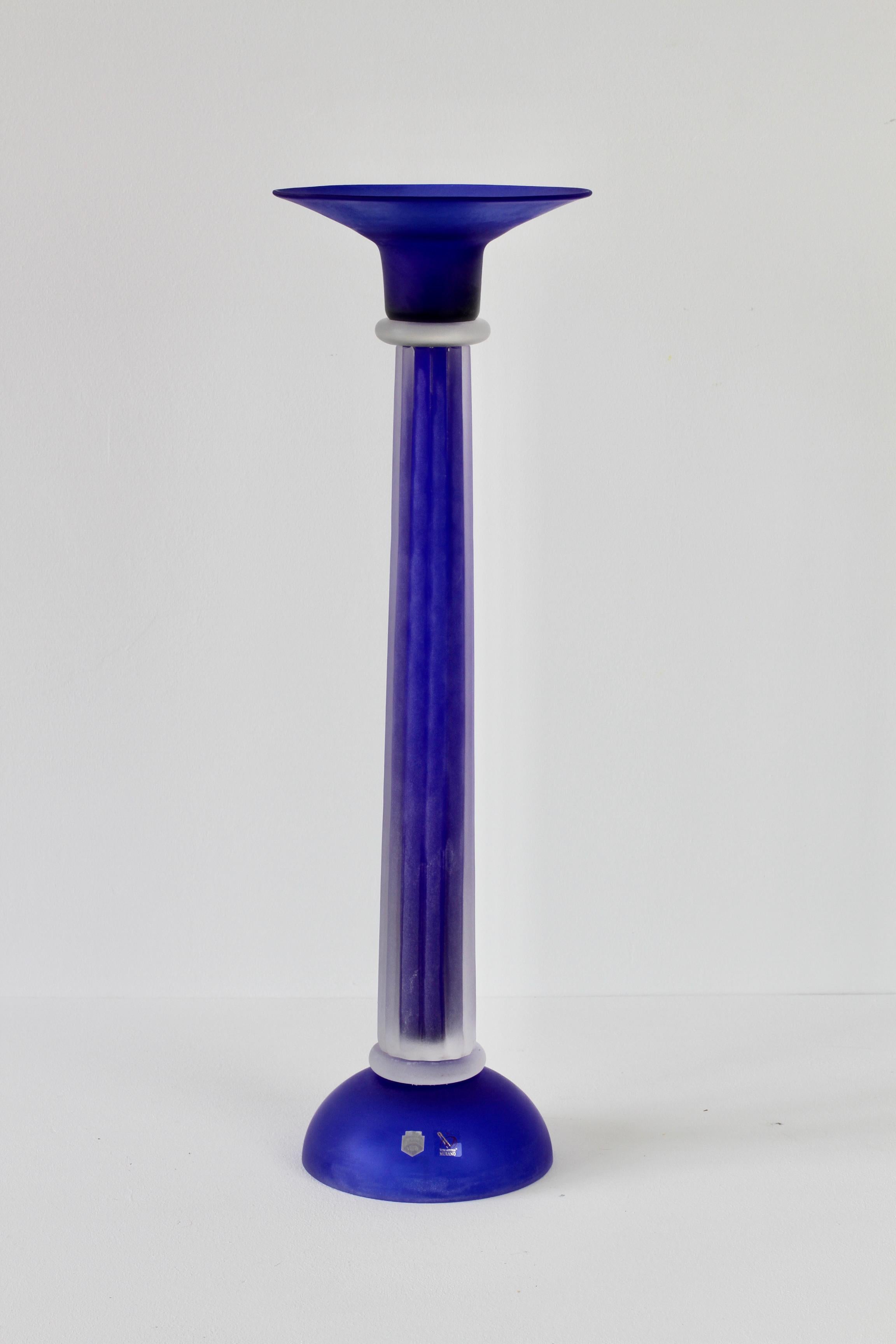 Mid-Century Modern Huge Cobalt Blue Venetian Murano Glass Candlestick Holder by Cenedese For Sale