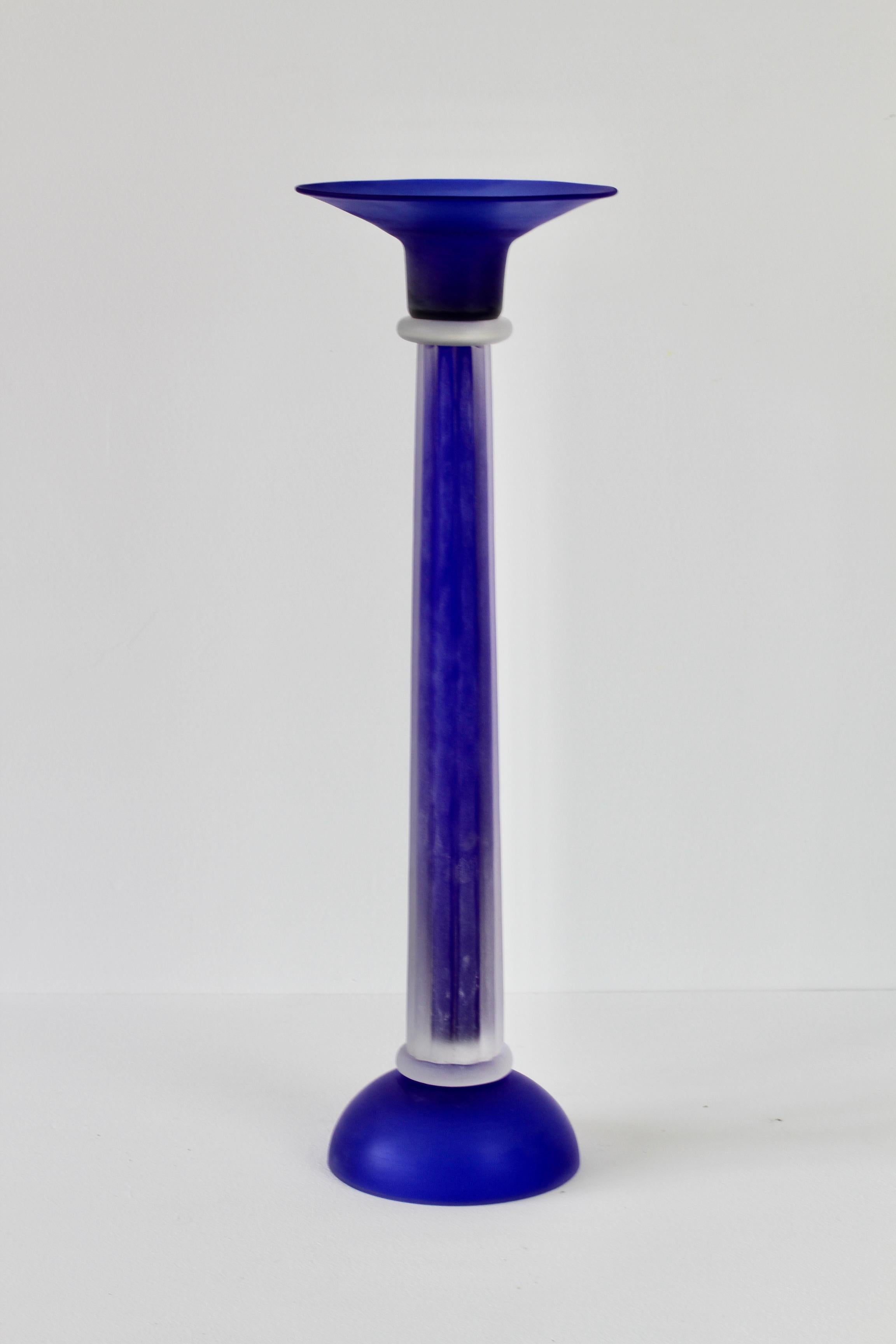 Italian Huge Cobalt Blue Venetian Murano Glass Candlestick Holder by Cenedese For Sale