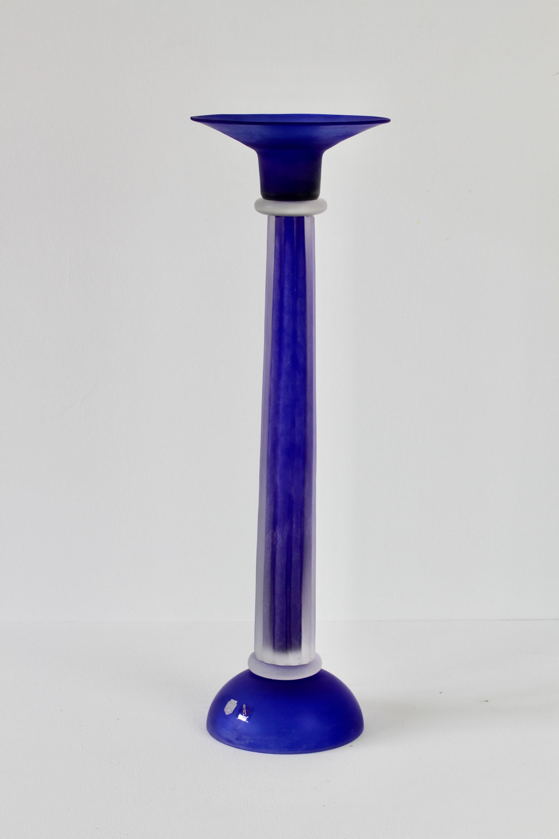 20th Century Huge Cobalt Blue Venetian Murano Glass Candlestick Holder by Cenedese For Sale